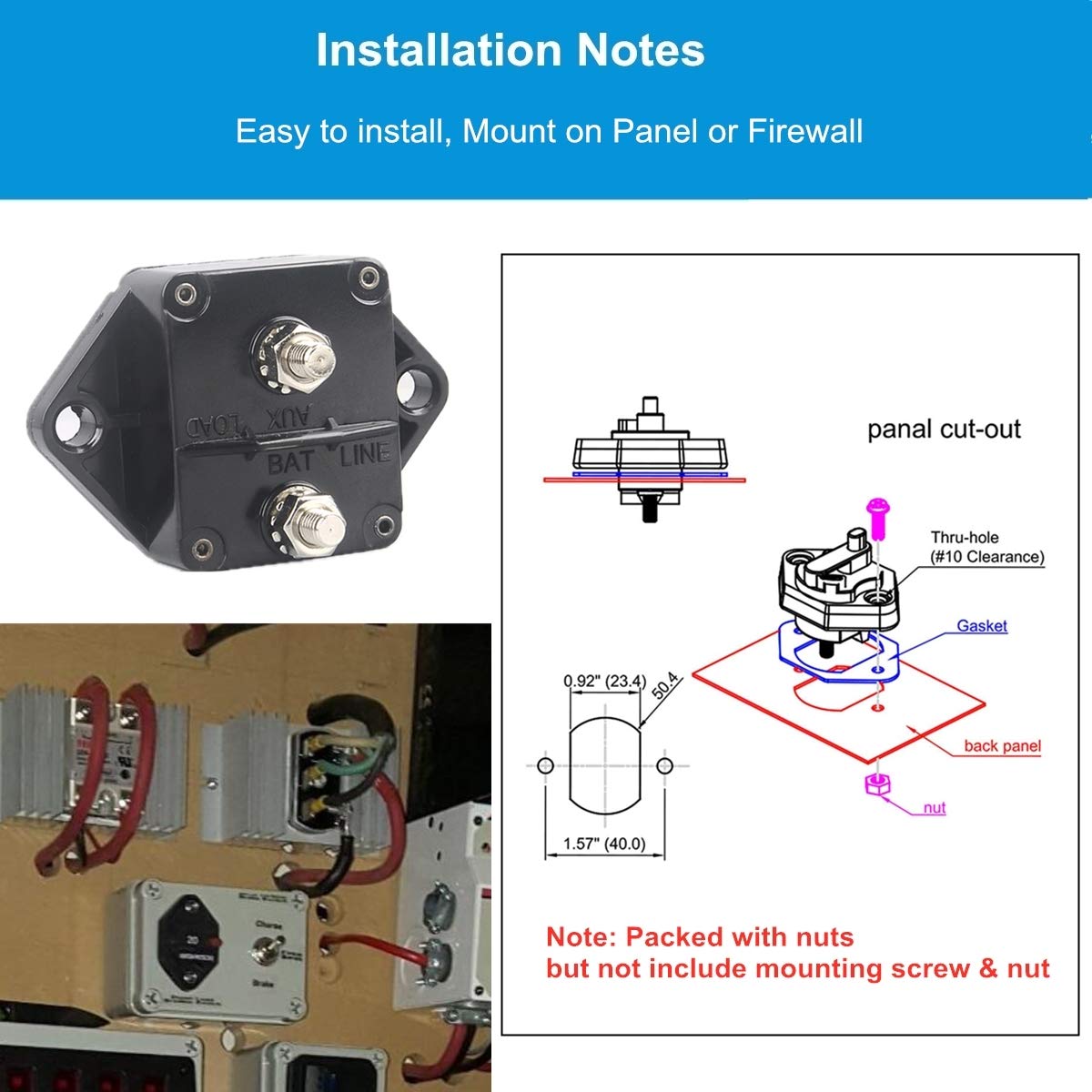 Wohhom Hi-Amp 20Amp Circuit Breaker 12V-32V Dc Waterproof, 10-300A Fuse Inverter With Manual Reset Button For Auto Truck Rv Marine, Panel Mount (20A)
