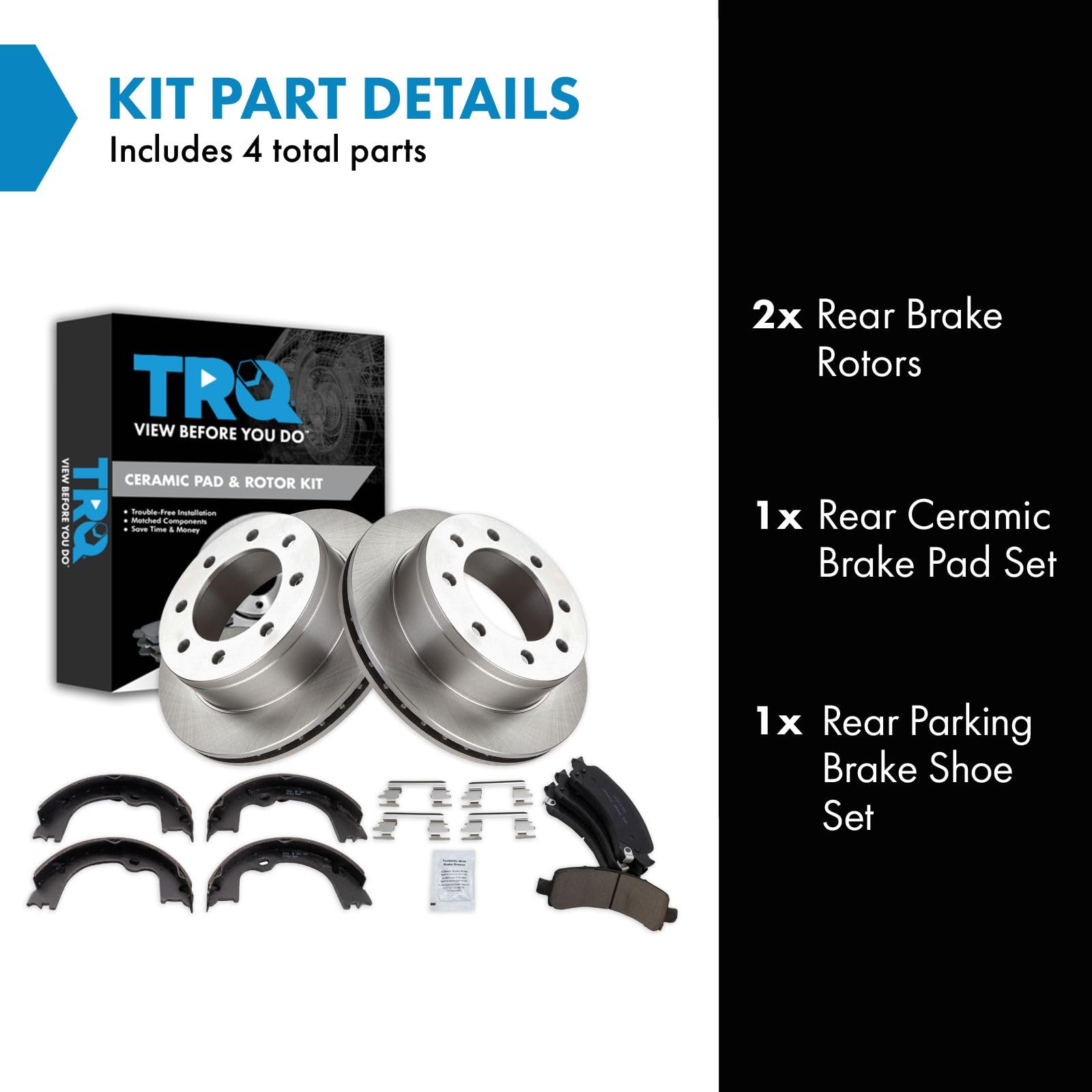 Trq Rear Brake Pad & Rotor Kit Brake Pads Brake Rotor Parking Brake Shoe Set Ceramic Compatible With 2009-2016 Chevrolet Express