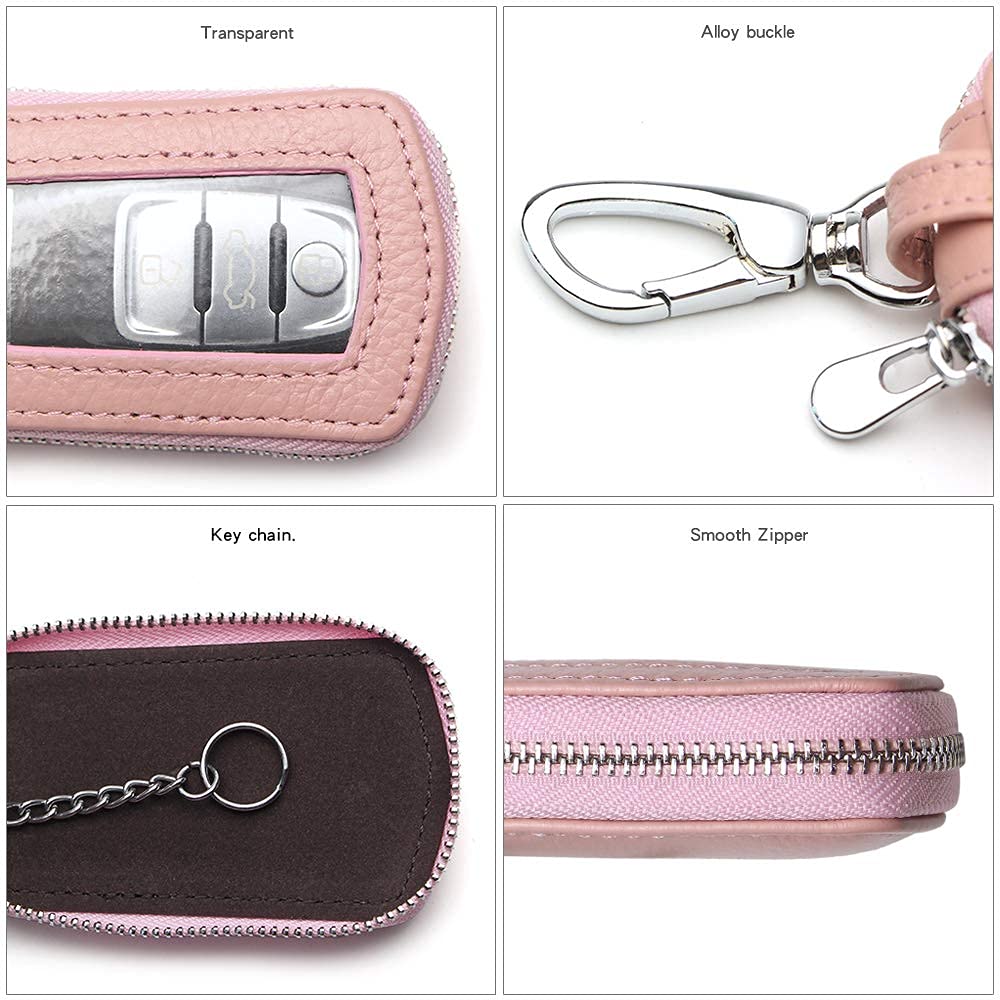 Vslih Universal Vehicle Car Key Case Genuine Leather Car Smart Key Chain Keychain Holder Metal Hook And Keyring Zipper Bag For R