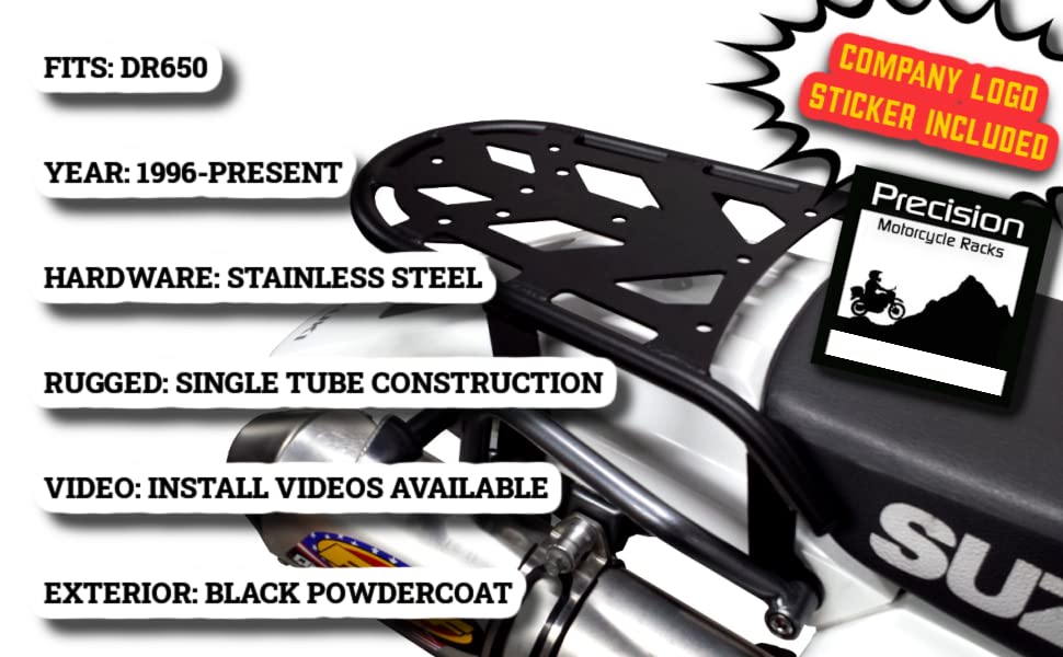 PMRACKS DR650 Rear Rack (1996-Present) Suzuki DR 650 Luggage Rack 1996 1997 1998 2000 2001 2002 2003 2004 2005 2006 2007 2008 20