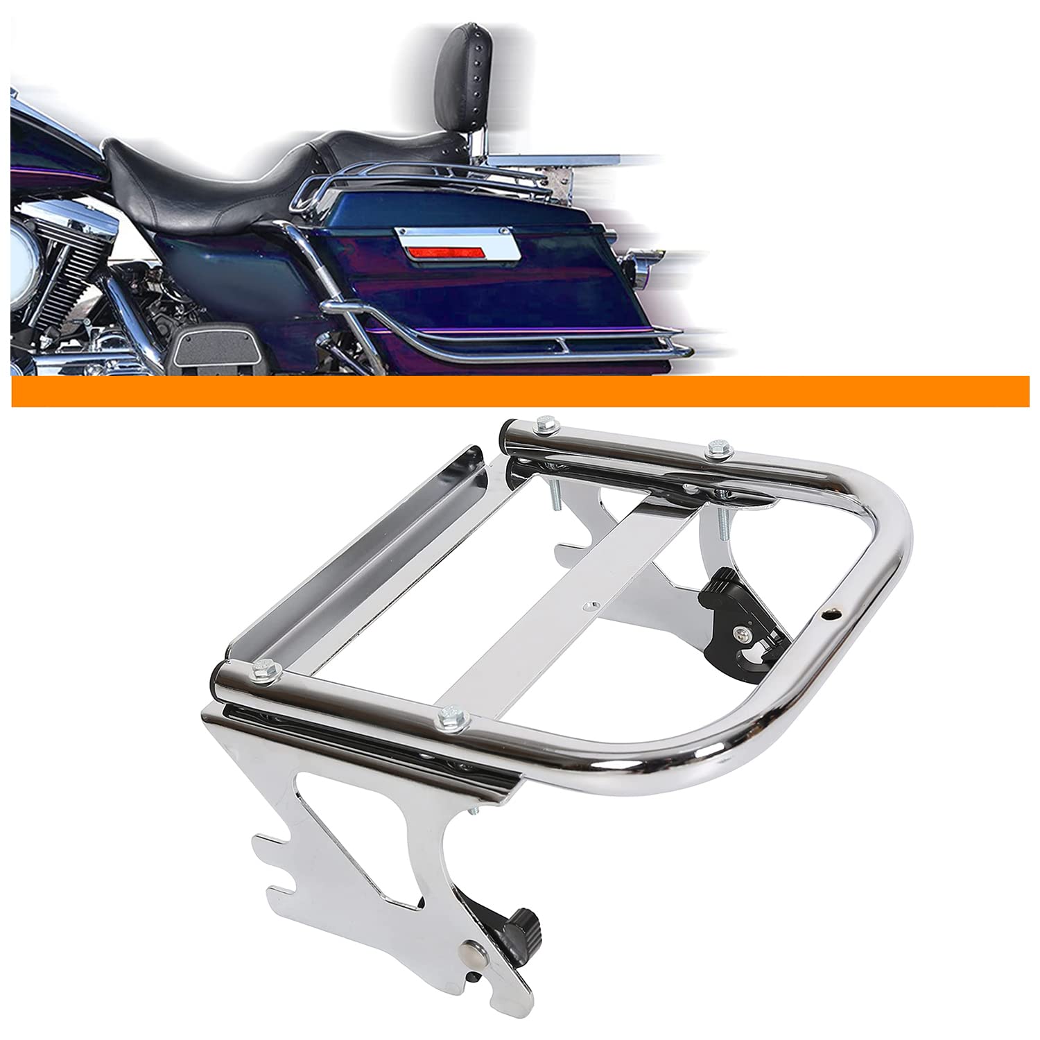 Ego Bike Detachable Two-Up Tour Pack Mounting Luggage Rack Compatible With 1997-2008 Harley Touring Electra Glide Road King Road