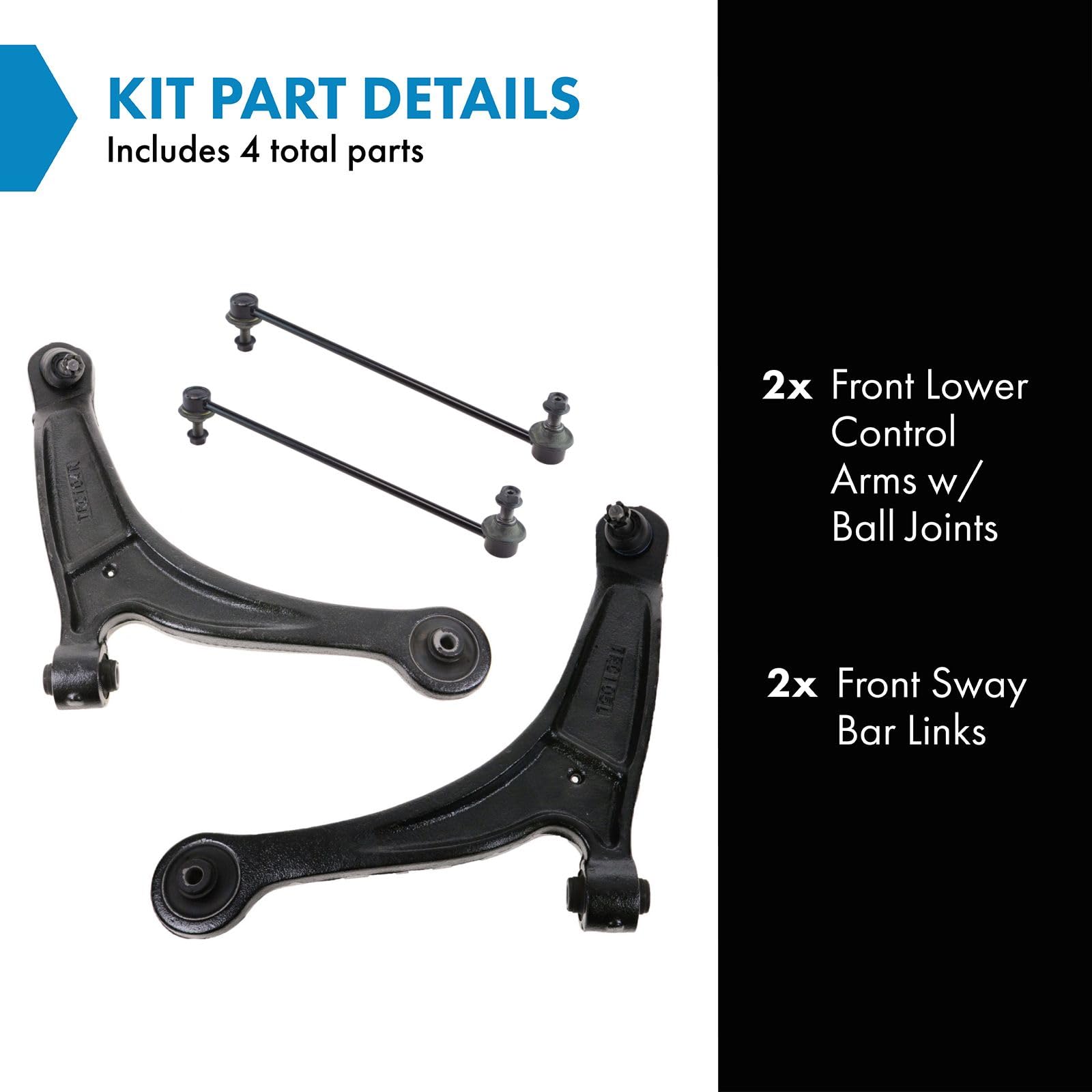 TRQ Front Suspension Kit Control Arm with Ball Joint Sway Bar Stabilizer Link Compatible with 2006-2014 Honda Ridgeline