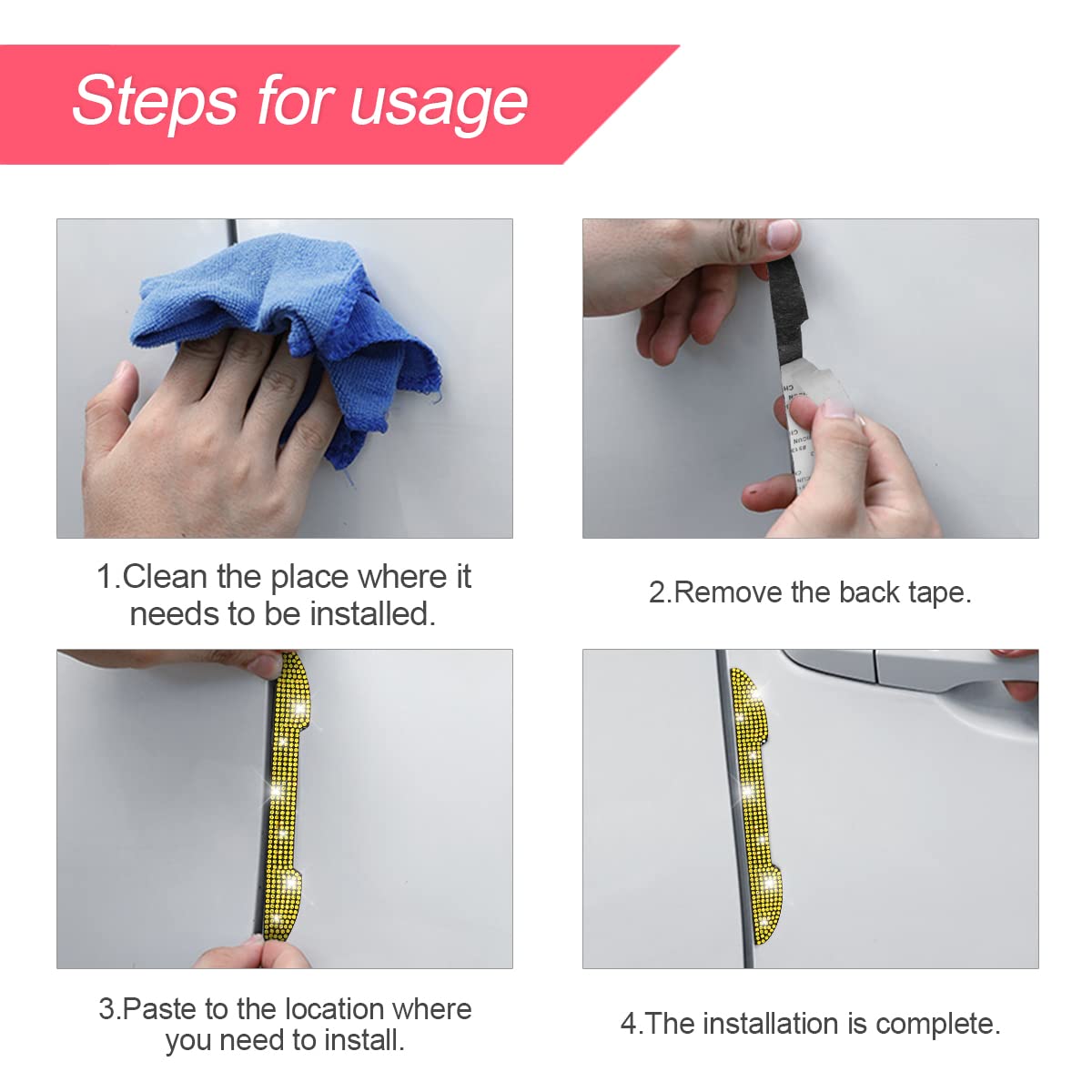 4Pcs Bling Car Rear View Mirror Anti-Scratch Stickers Protector, Rhinestone Auto Door Handle Edge Guards, Crystal Anti-Collision