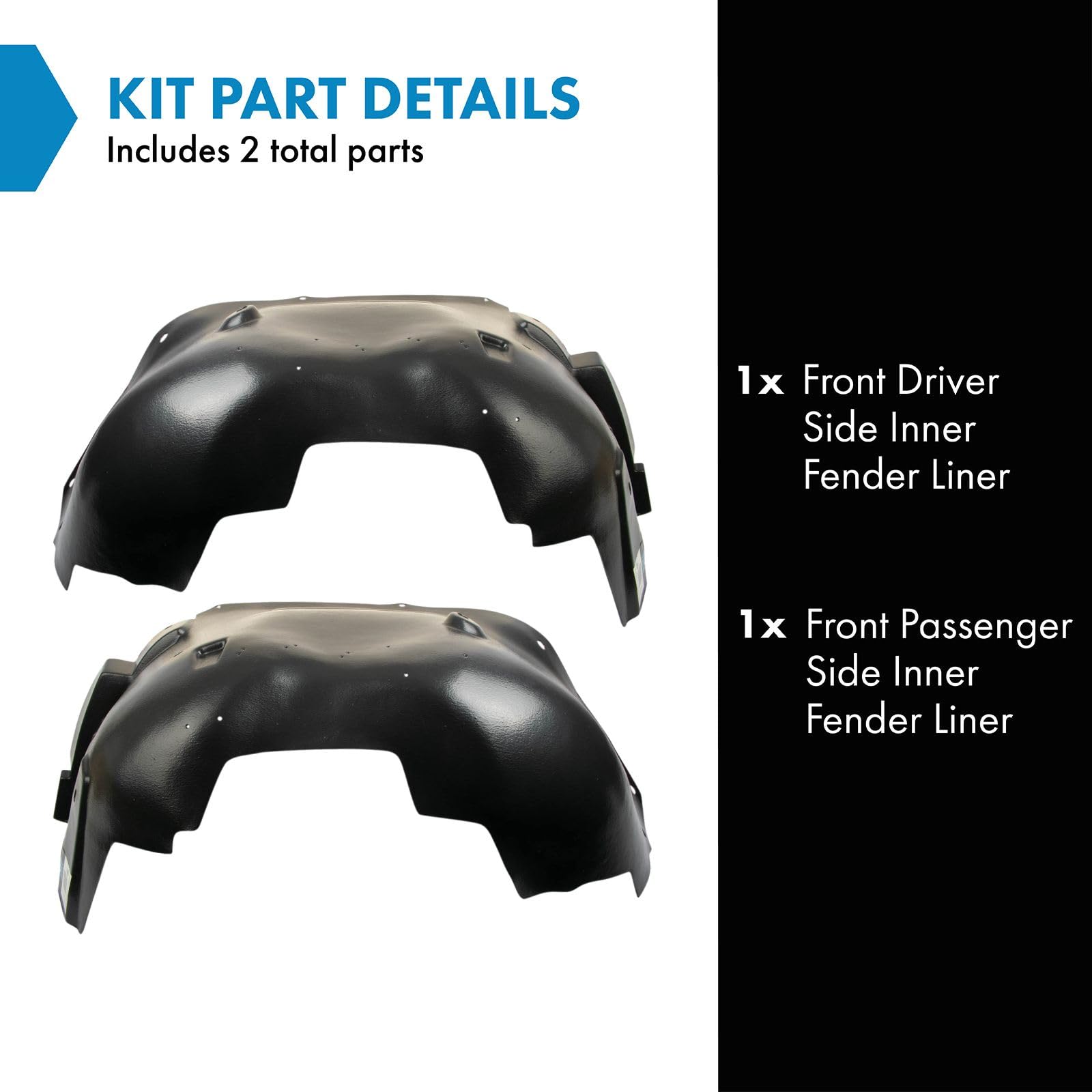 Trq Front Inner Fender Liner Set Compatible With 2007-2013 Gmc Sierra 1500 Gm1248189 Gm1249189