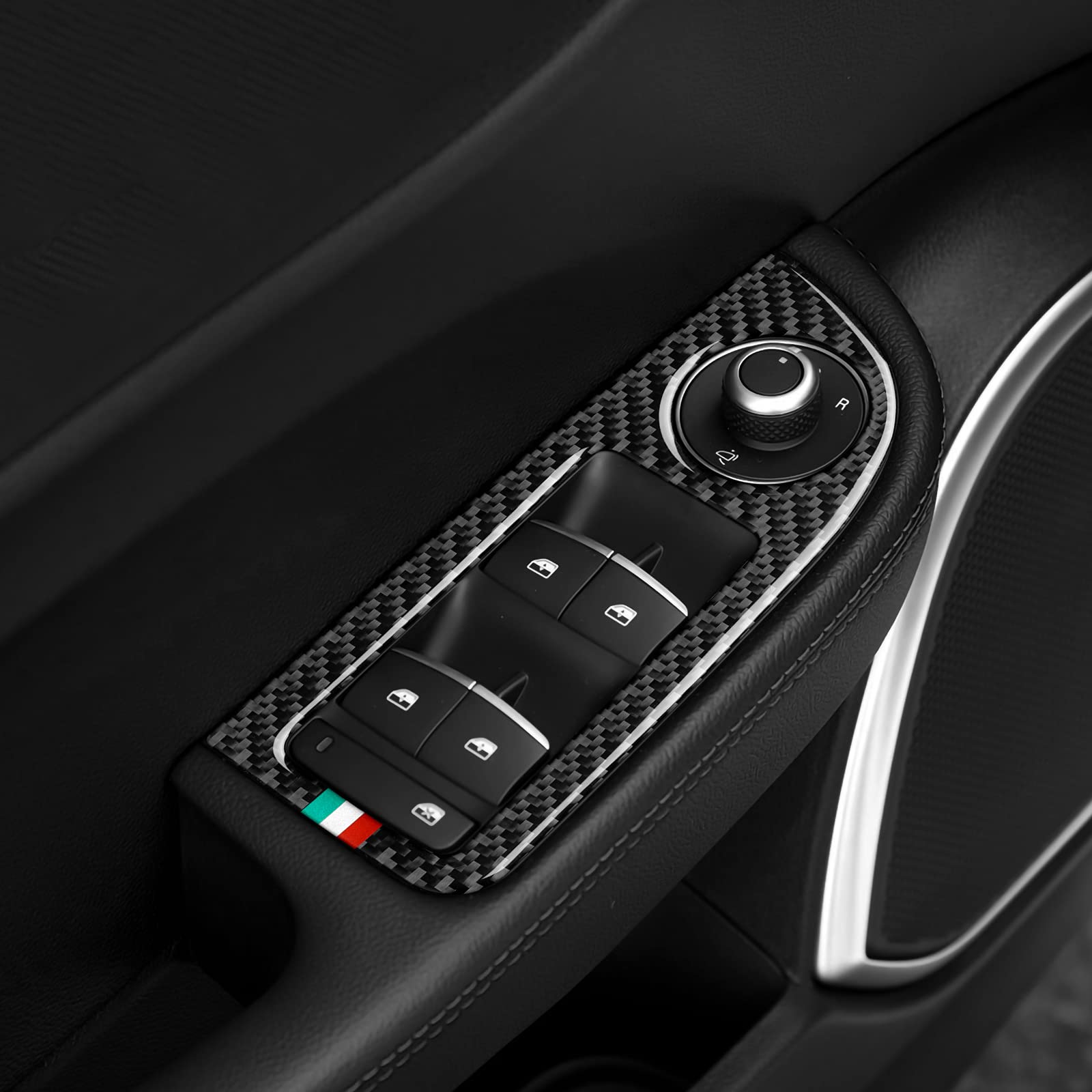 Car Window Lift Trim Switch Control Sticker Carbon Fiber Decal Trim Cover Fits For Alfa Romeo Giulia 2016-2025 Accessories - Ste