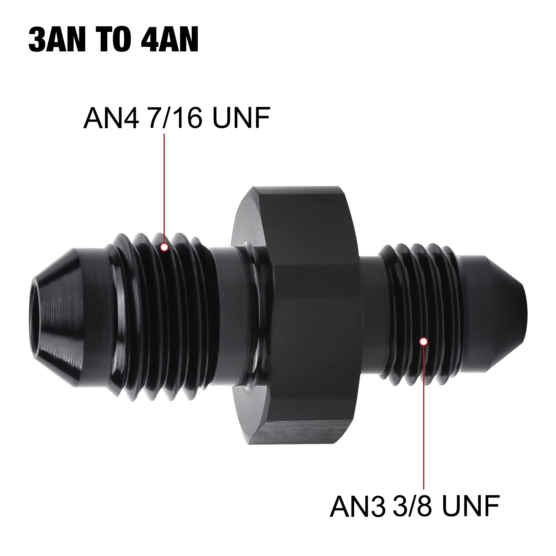Evil Energy 4An Male To An3 Male Flare Reducer Coupler Union Straight Adapter Fitting Black 2Pcs