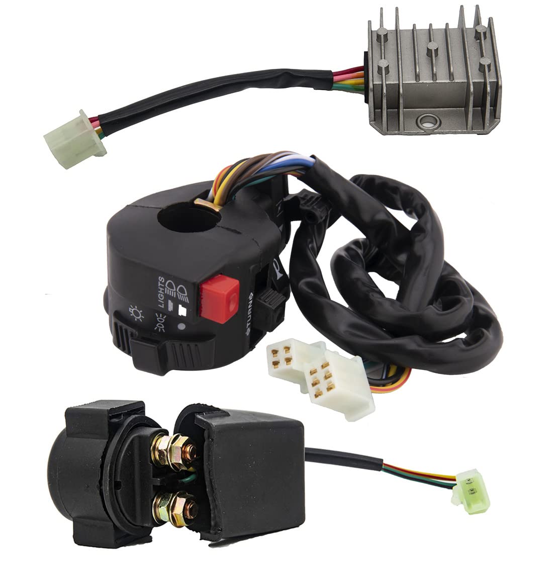 HOOTO Complete Wiring Harness Kit for ATV Quad 50cc-125cc, Black - Includes Stator, CDI, Solenoid, Relay, Spark Plug, Lead