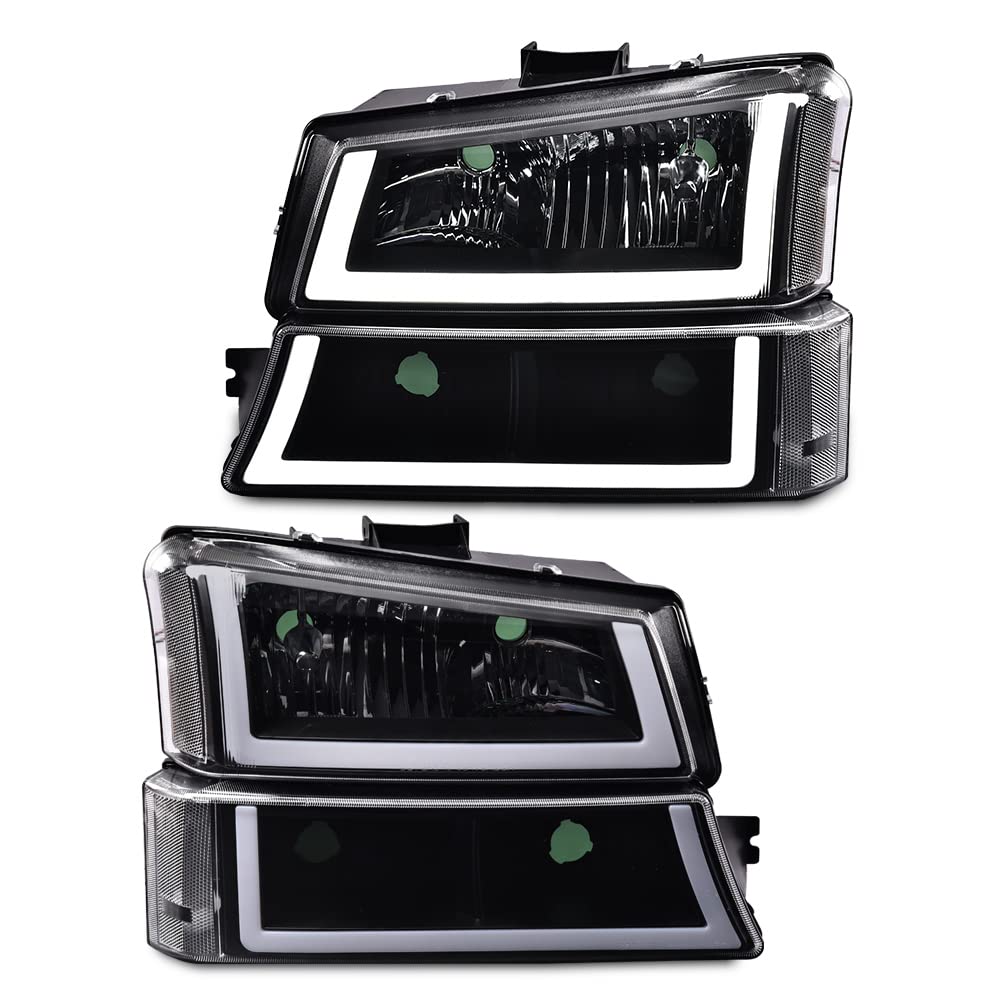 2Pcs Black Housing Clear Lens Clear Corner Headlights Assembly For 2003-2006 Chevy Silverado, Left & Right Headlights Assembly H