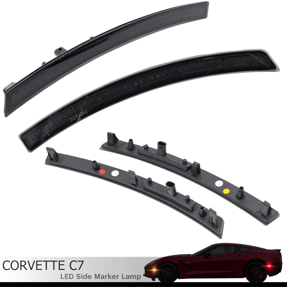 Njsbyl Smoked Lens Corvette C7 Led Front Rear Side Marker Lamps For 2014 2015 2016 2017 2018 2019 Chevy Corvette Grand Sport Stingray Z06 Zr1 Red Amber Led Turn Singal Light Kits Sidemarker Lamps