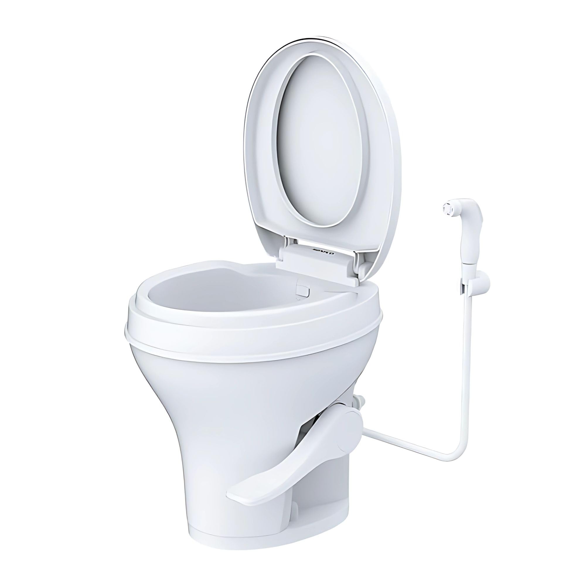 Seaflo Rv Toilet - Standard Height, Gravity Flush, Foot Pedal, Soft Close Lid With Sprayer Attachment
