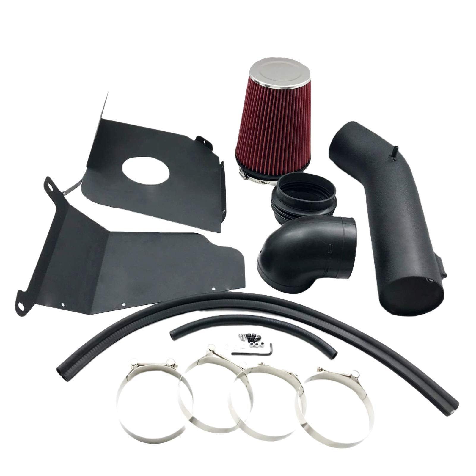 4 Inch Cold Air Intake & Heat Shield For 09-14 Silverado 1500 Gmc Sierra 1500 Yukon Cadillac Escalade Esv Ext (Black Tube & Red