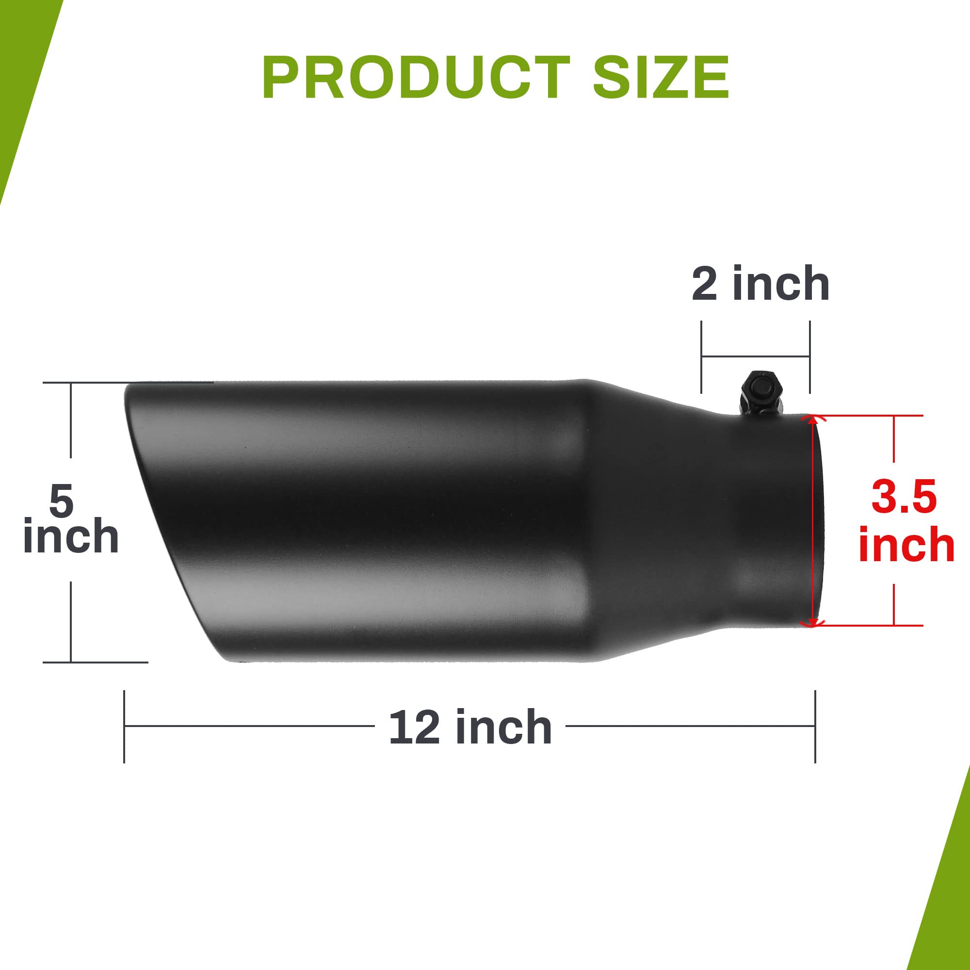 Autosaver88 3.5 Inch Inlet Black Exhaust Tip, 3.5'' Inlet 5'' Outlet 12'' Overall Length Powder Coated Finish Stainless Steel Ex