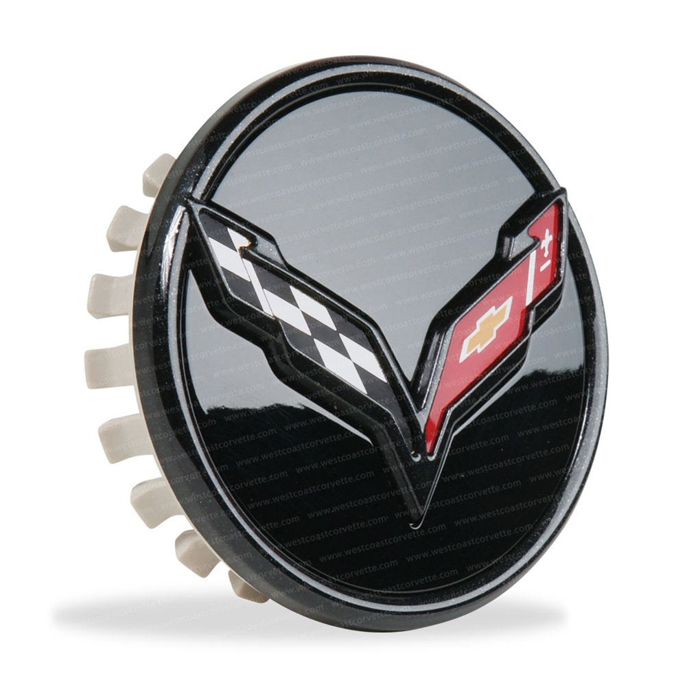 2014+ C7 Corvette Stingray - Gm Center Cap W/Crossed Flags Logo - Carbon Flash Black