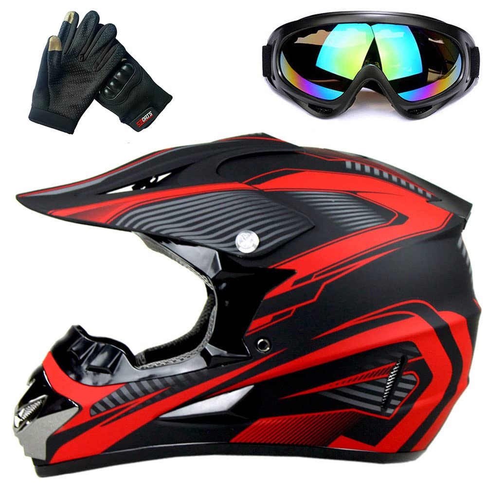 Motorcycle Helmet, Powersports Motorcycle Man Woman Adult Atv Mx Helmet, Dot Certification Standard, Four Seasons (Red, Medium)