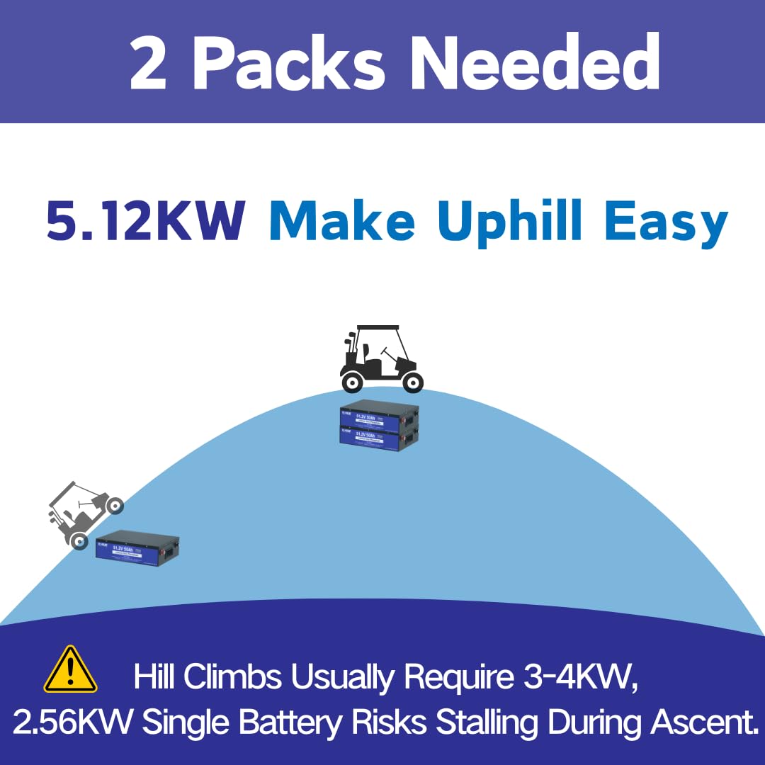 Dc House 48V 50Ah Lifepo4 Golf Cart Battery, Built-In 100A Bms-2C,Suitable For Both Club Car, Yamaha Golf Carts, Lithium Battery Perfectly For Ryobi Mowers, Trolling Motor, Off-Grid Solar System