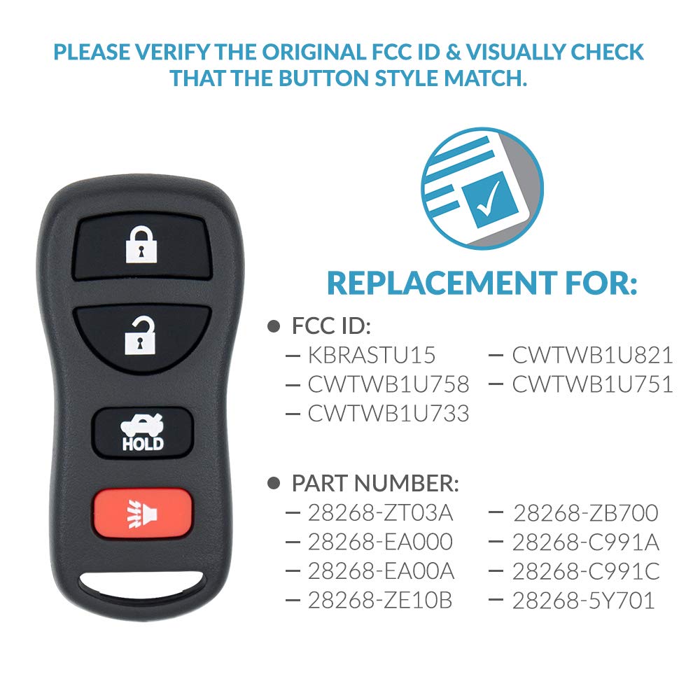 Keyless2Go Replacement For Keyless Entry Car Key Fob Remote For Kbrastu15 Cwtwb1U733-2 Pack