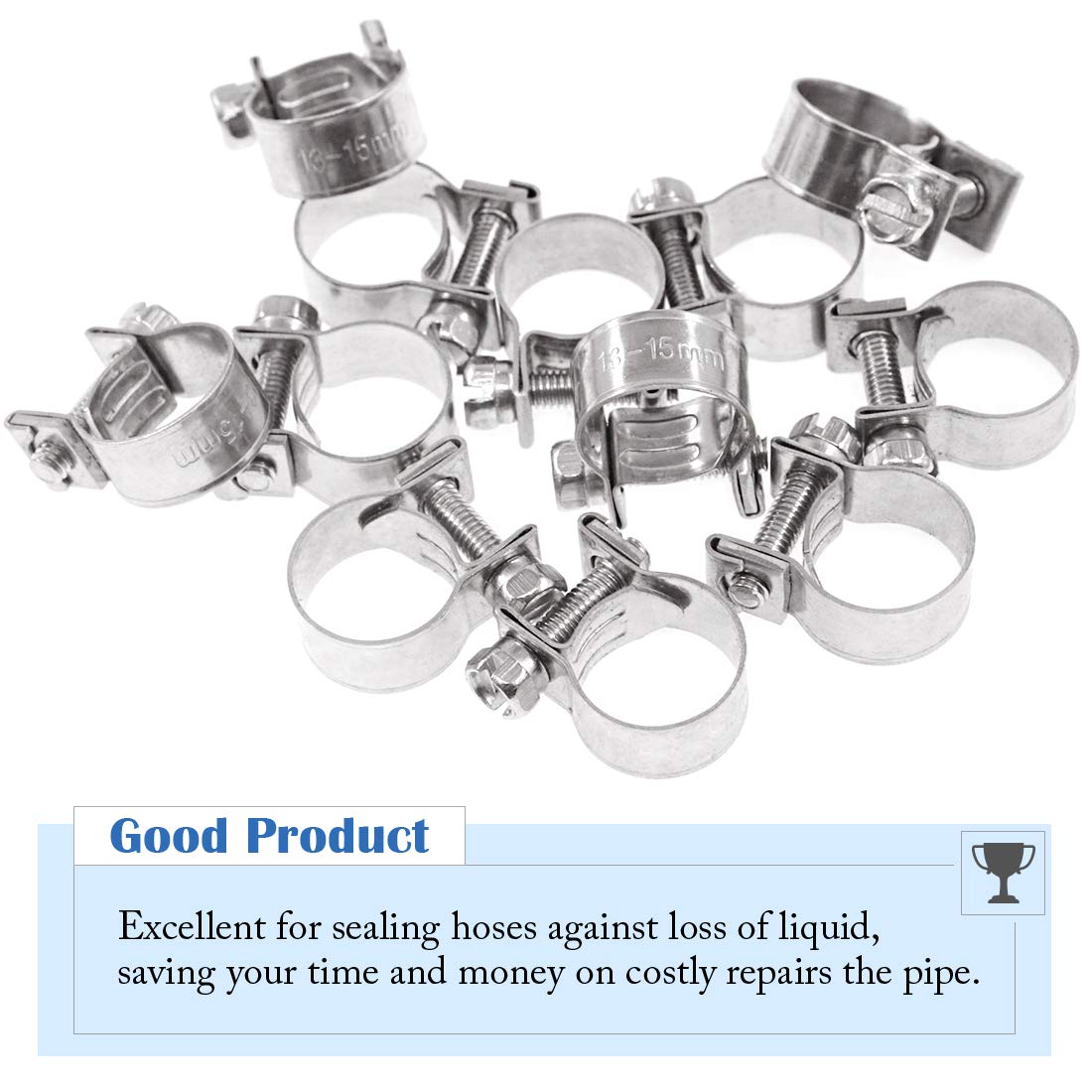 Glarks 12Pack 13-15Mm Stainless Steel Mini Fuel Injection Hose Clamps Adjustable Pipe Hose Clip Tube Clamps Set (1/2''-9/16'' Di