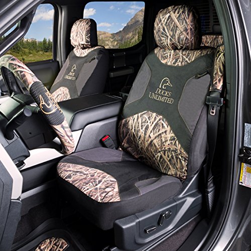 Ducks Unlimited Unisex Adult Low Back (Single) Seat Cover, Stacked Logo (Mossy Oak Blades), Universal Us