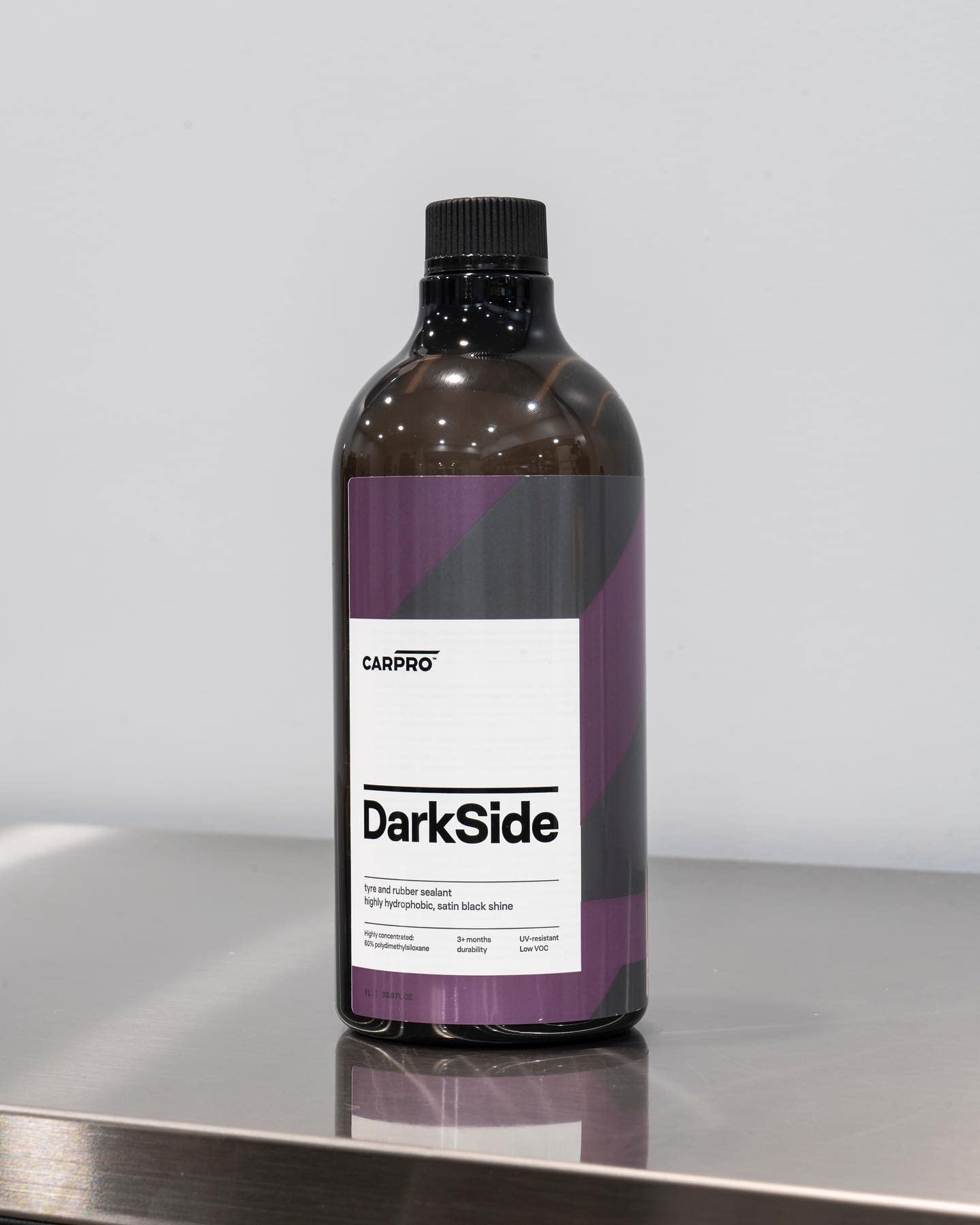 Carpro Darkside - Tire & Rubber Sealant, Hydrophobic & Self-Cleaning, Satin Black Shine, Uv Protection, Revives Dull Faded Rubber, Ready To Use - Liter (34Oz)