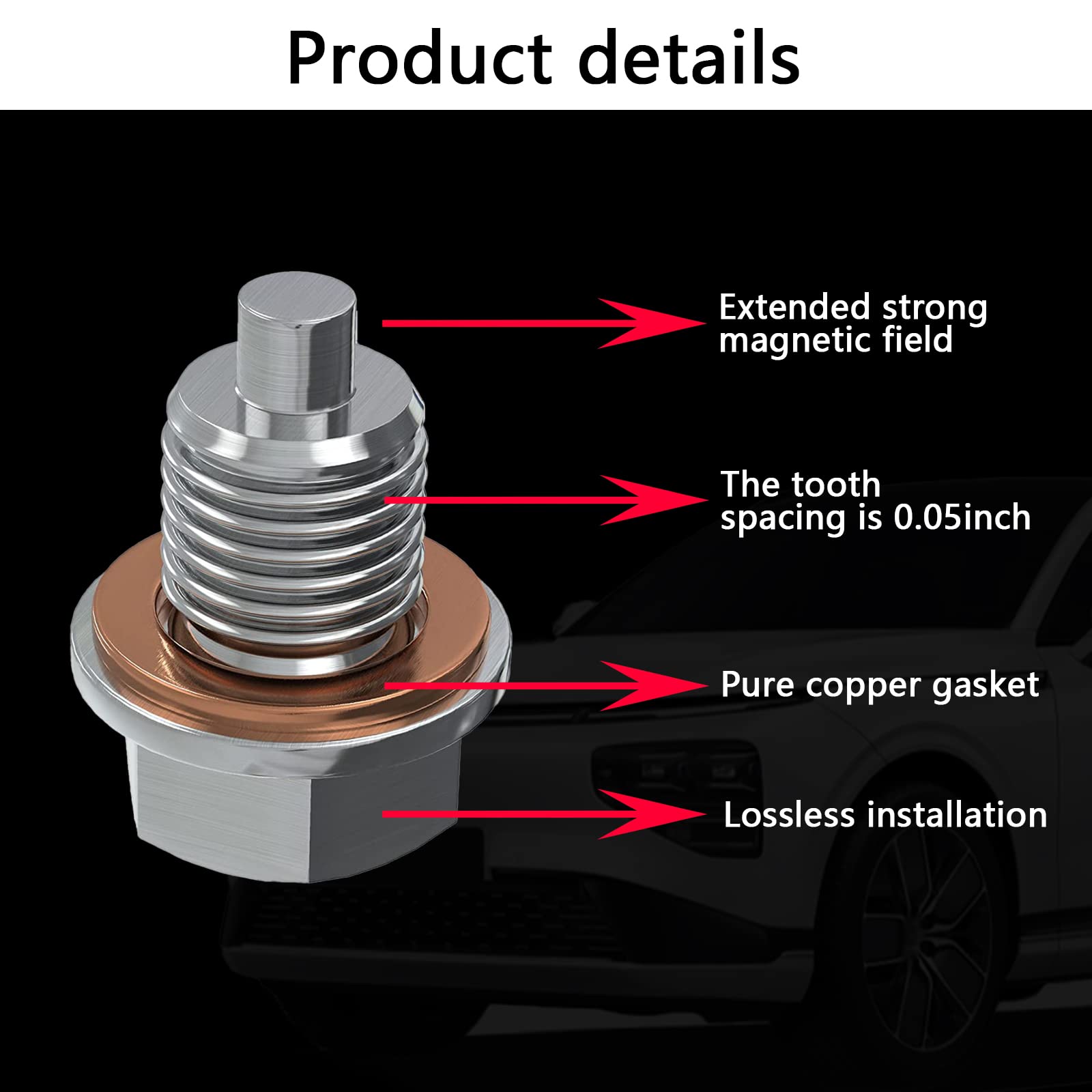 Sodcay Magnetic Oil Drain Plug M14x1.5, Stainless Steel Oil Drain Plug with 5 PCS Copper Crush Washer Anti Leakage Replacement f
