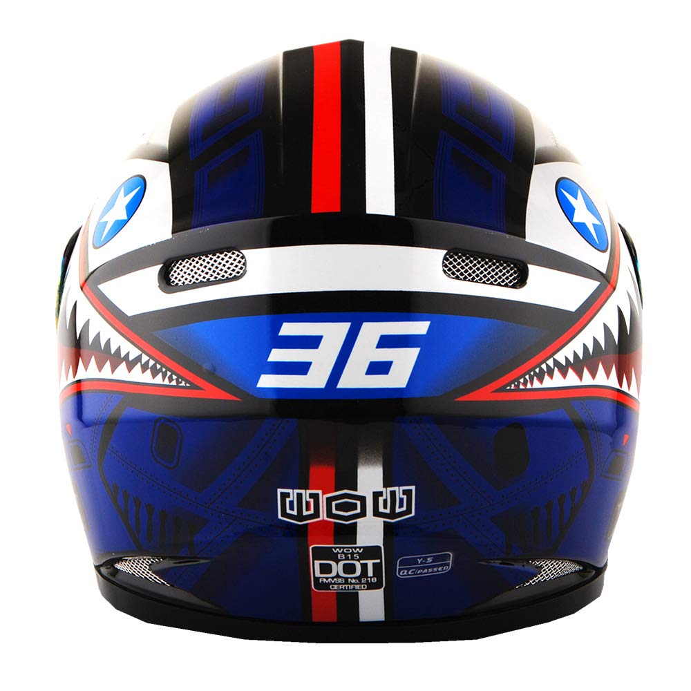 Wow Motorcycle Full Face Helmet Street Bike Bmx Mx Youth Kids Shark Blue