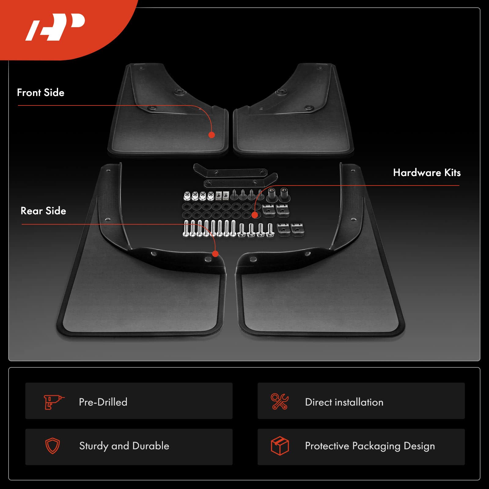 A-Premium Set Of 4Pcs Mud Flaps Splash Guards Mudguards Mudflaps With Hardware Kits Accessory Compatible With Suzuki Jimny 2019-2021, Black Color, Front And Rear (Driver & Passenger Sides)