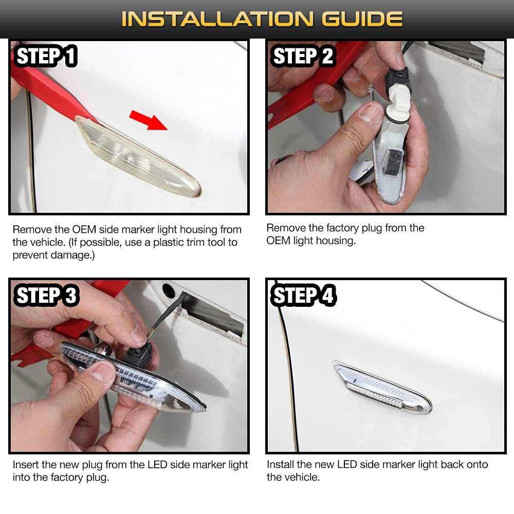 Vipmotoz Dark Smoked Lens Full Led Front Fender Side Marker Light Turn Signal Lamp Assembly Replacement For Bmw E82 E88 E90 E91 E92 E93 E60 E61 E83, Driver & Passenger Side