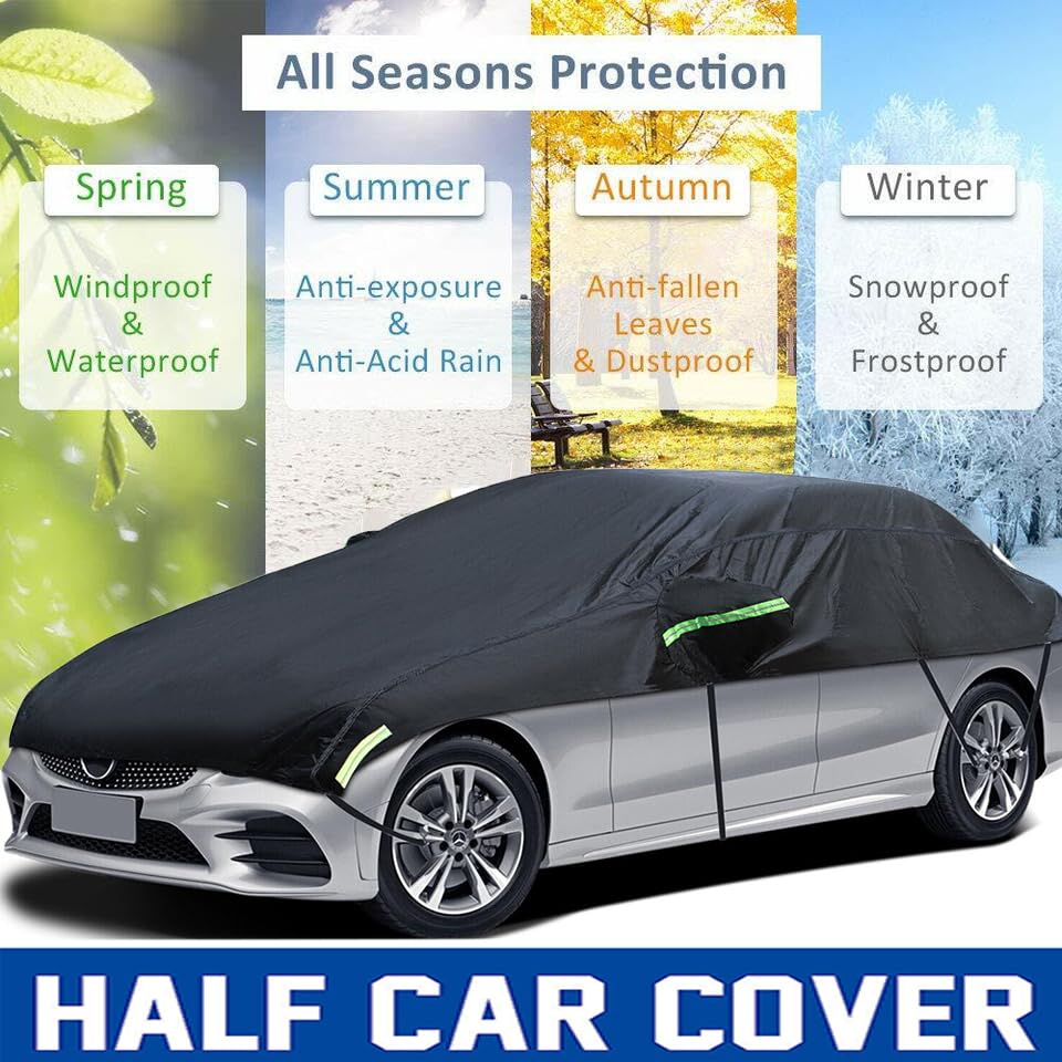 Universal Half Car Cover Waterproof All Weather, Black Car Covers For Automobiles Outdoor Indoor For All Season Waterproof Dustp