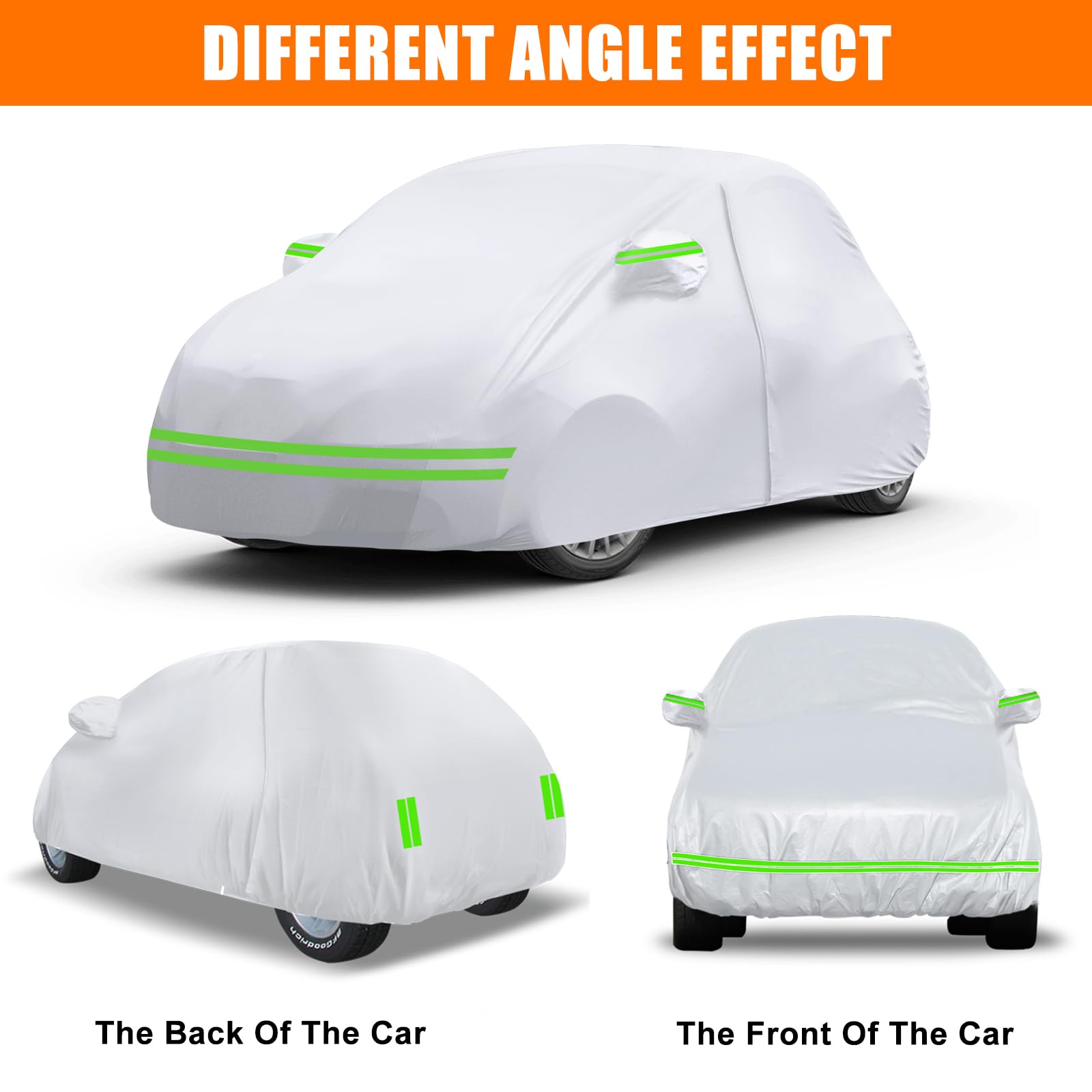 Waterproof Car Covers Replace For 2007-2024 Fiat 500/500C, 6 Layers Silver All Weather Car Cover With Zipper Door & Windproof Ba