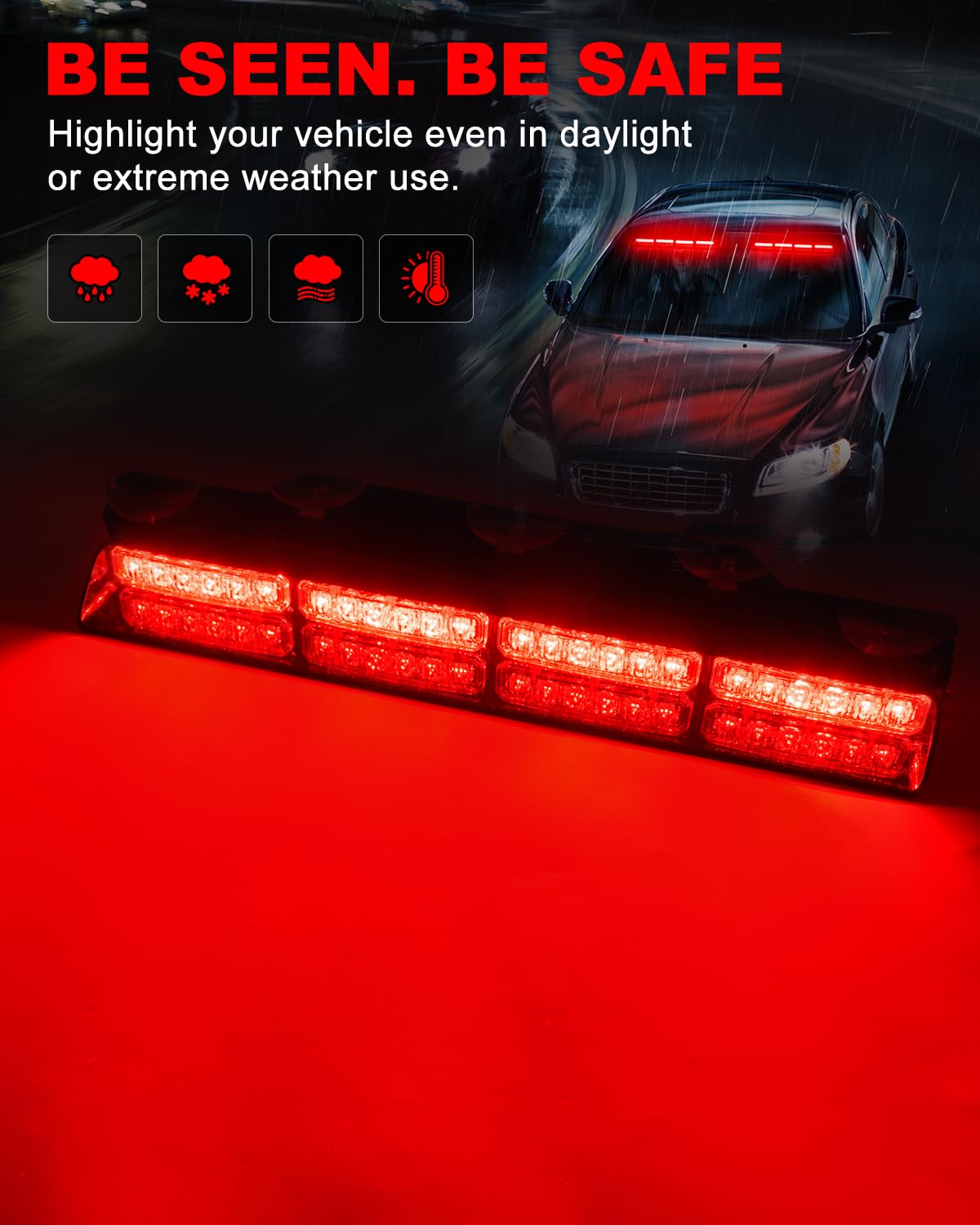 Hlauto 6Z4J Emergency Dash Strobe Lights: 2X16.8 Inch Red Safety Lights, 48 Led Flashing Warning Hazard Interior Windshield Viso