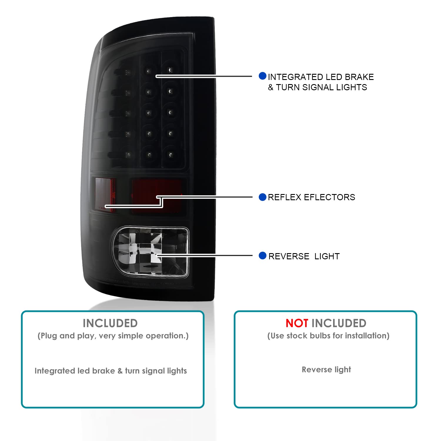 Spec-D Tuning Black Housing Clear Lens LED Tail Lights Compatible with 2009-2018 Dodge Ram 1500, 2010-2018 Dodge Ram 2500/3500, Left + Right Pair Assembly