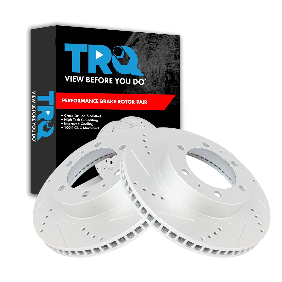 Trq Front Performance Brake Rotors Set Premium G-Coated Cross Drilled & Slotted Compatible With 2003-2009 Toyota 4Runner 2007-20