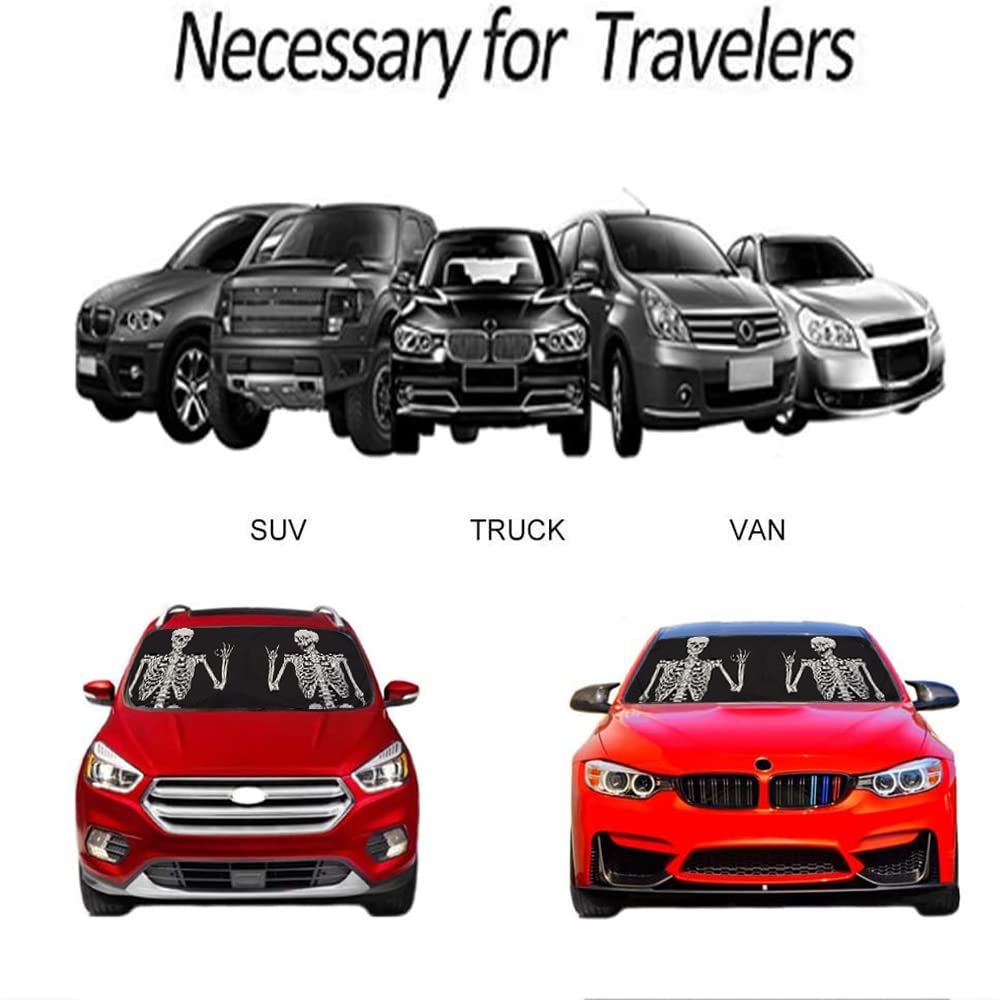 [2025 Upgrade] Halloween Skeleton Funny Skull Windshield Sun Shades, Sunshade For Car Suv Truck,Keep The Vehicle Cool,Protect Th