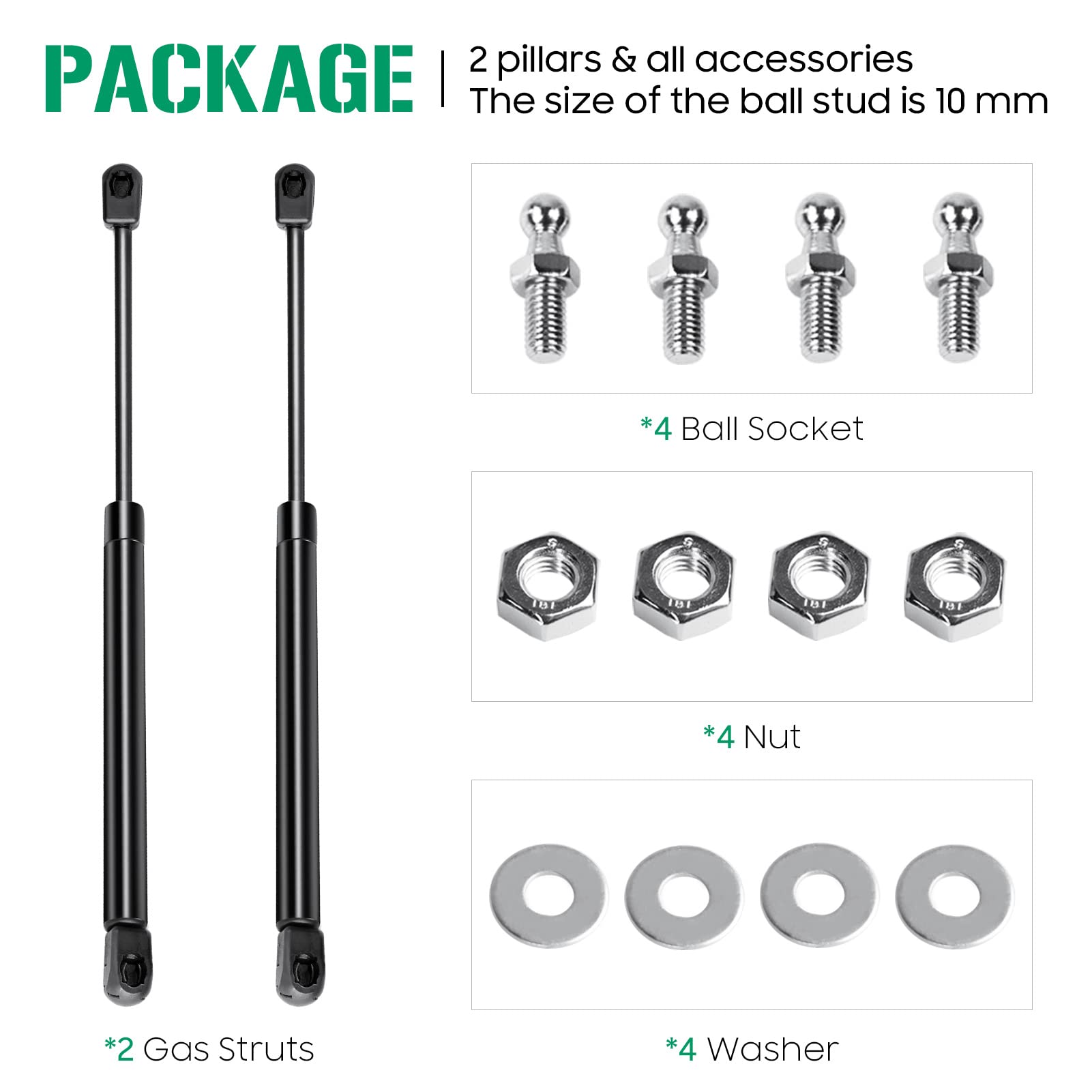 20'' 40 Lbs 178 N Gas Spring Struts Prop Shock for Tonneau Cover RV Door Bed Camper Shell Rear Window Toolbox Lid C16-08316 C160