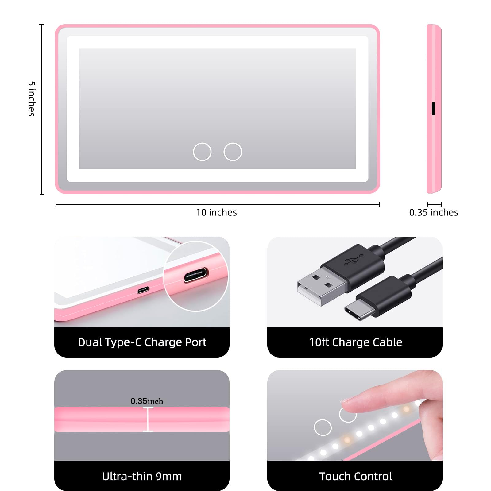 Car Sun Visor Vanity Mirror, Rechargeable Makeup Mirror With 3 Light Modes & 80 Leds - Dimmable Clip-On Rear View Sun-Shading Co