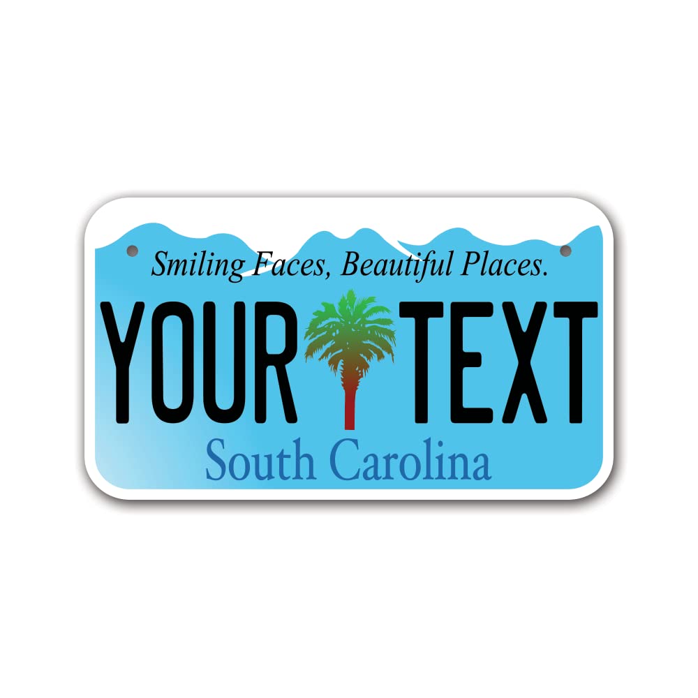Inkmyplate Personalized South Carolina Blue Small License Plate | Moto 7X4 | Custom License Plate For Kids Power Wheels | Golf Cart, Motorcycle, Wagons, Moped Atv | Aluminum Usa