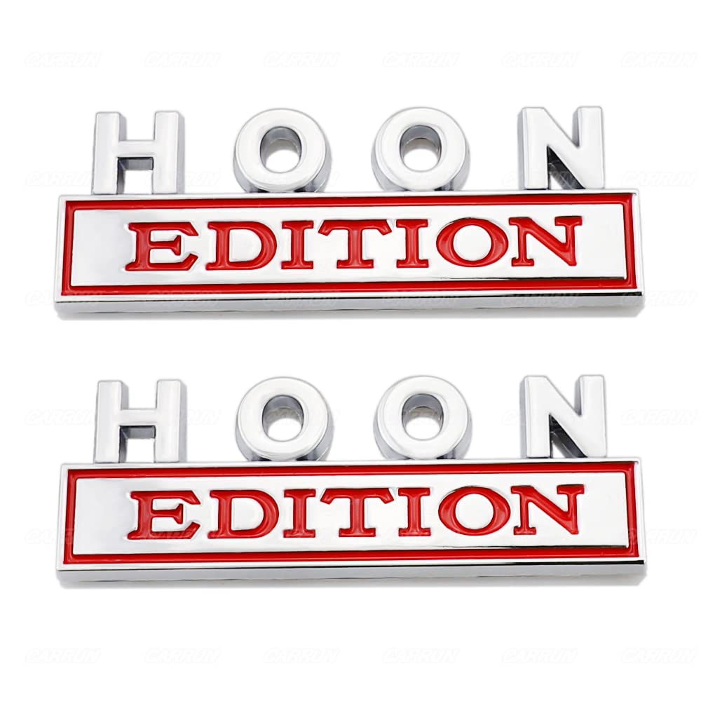 2 Pcs Hoon Edition Emblem Car Side Rear Front Hood Trunk Door Badge 3D Decal Sticker Fit For Car Truck Suv (Hoon, Silver Red)
