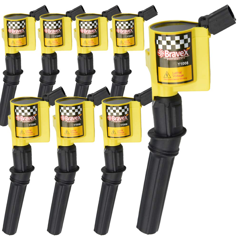 High Performance Ignition Coil 8 Pack -Upgrade 15% More Energy For Ford F-150 F-250 F-350 4.6L 5.4L V8 Crown Victoria Expedition Mustang Lincoln Mercury Compatible & Dg508 Dg457 Dg472 Dg491 (Yellow)