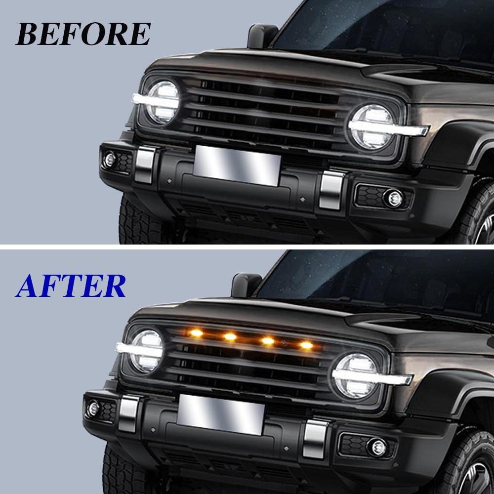 4Pcs Led Amber Lights, Bright Amber Light, Grill Led Lights With Wire Harness, Front Grille Led Lights, Car Accessories Waterpro