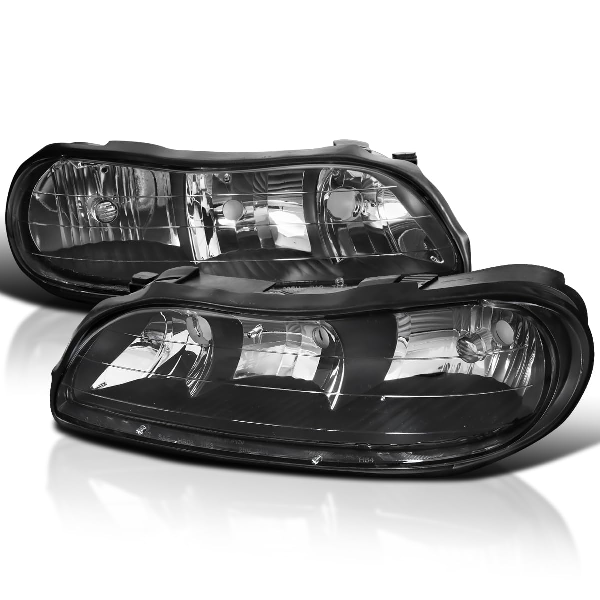 Spec-D Tuning Black Headlights Compatible 1997-2003 With Chevy Malibu, 2004-2005 Classic, 1997-1999 Oldsmobile Cutlass, L+R Pair Head Light Lamp Assembly