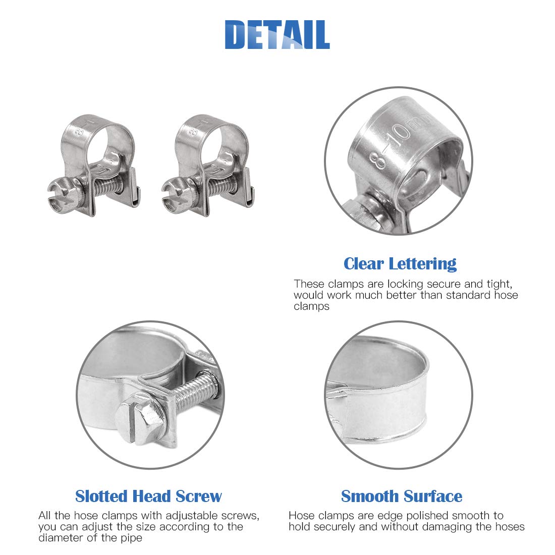 Glarks 12Pcs Stainless Steel Mini Fuel Injection Hose Clamps Adjustable Pipe Hose Clip Tube Clamps Assortment Kit (8-10Mm)