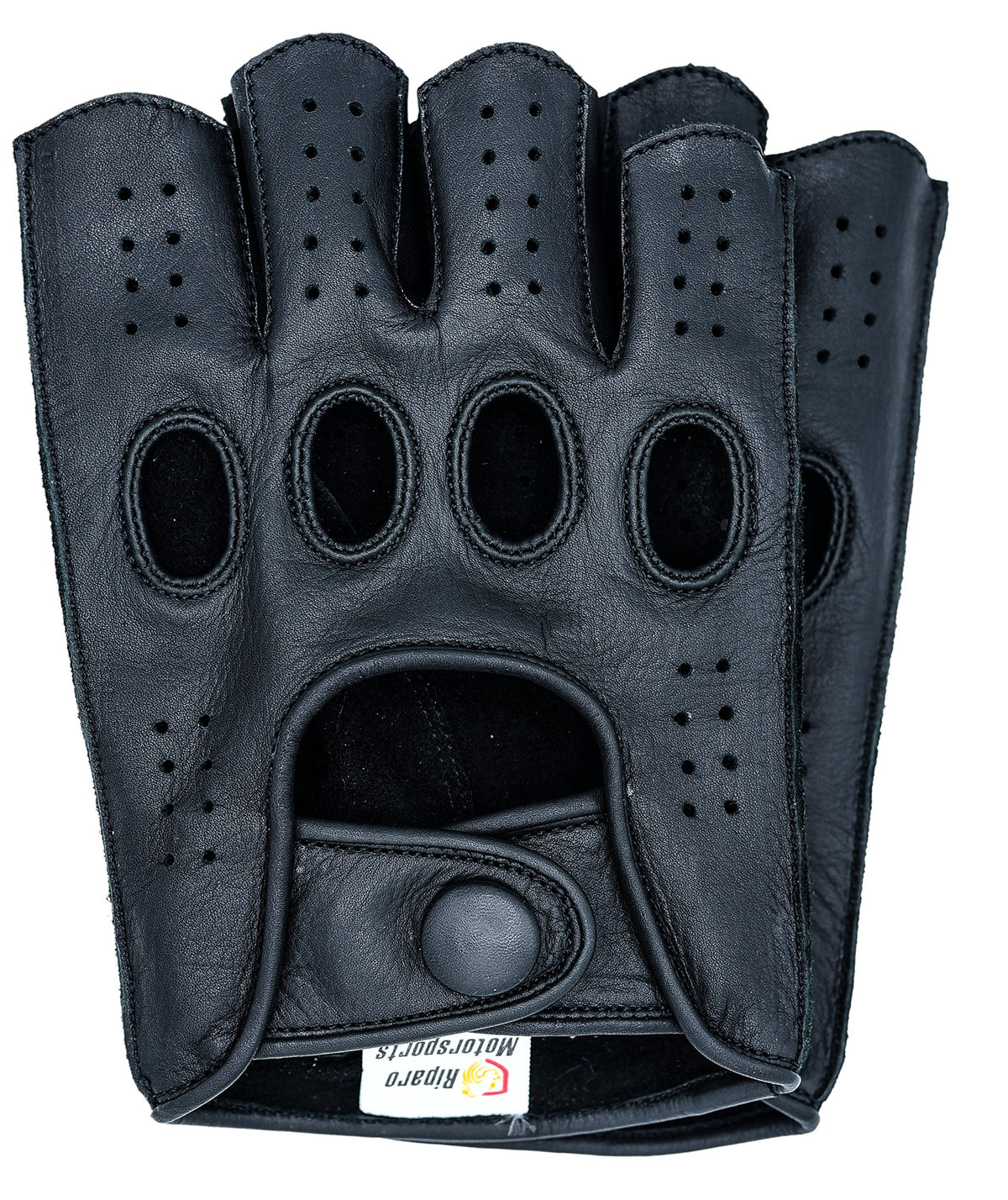 Riparo Mens Genuine Leather Reverse Stitched Half-Finger Driving Motorcycle Gloves (Xx-Large, Black)
