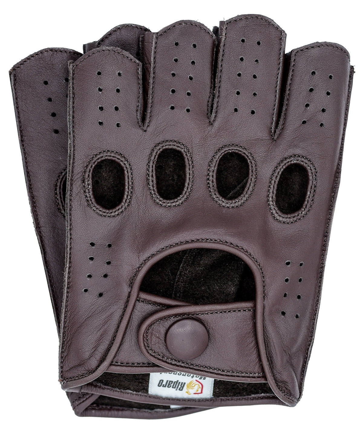 Riparo Mens Leather Reverse Stitched Fingerless Half-Finger Driving Motorcycle Gloves (X-Large, Brown)