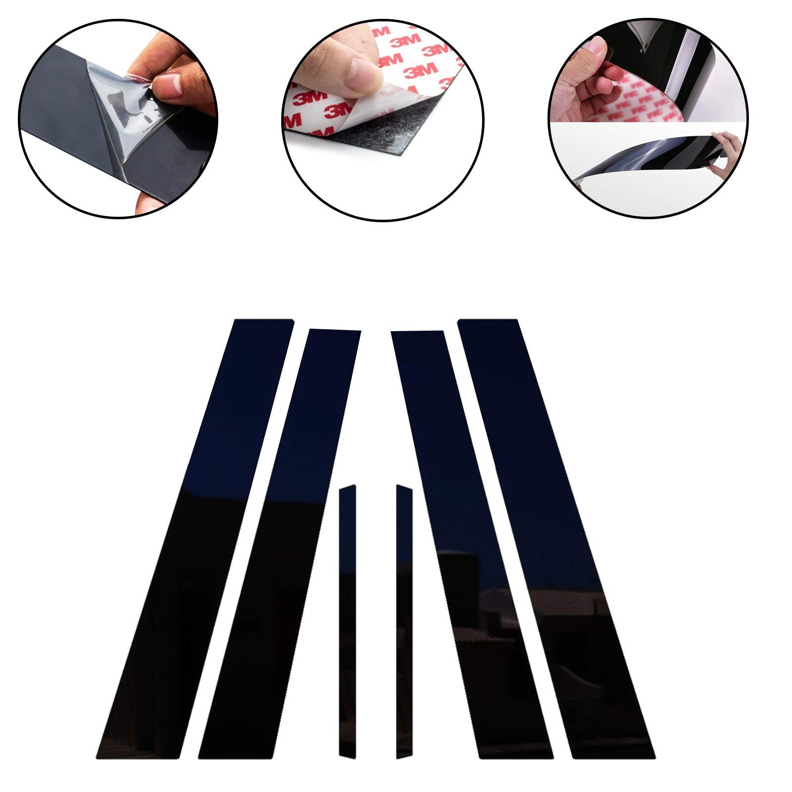Xotic Tech Pillar Post Side Door Window Cover Trim Pre-Cut Molding, Compatible With Honda Accord Sedan 9Th Gen 2013-2017 (Glossy Black)