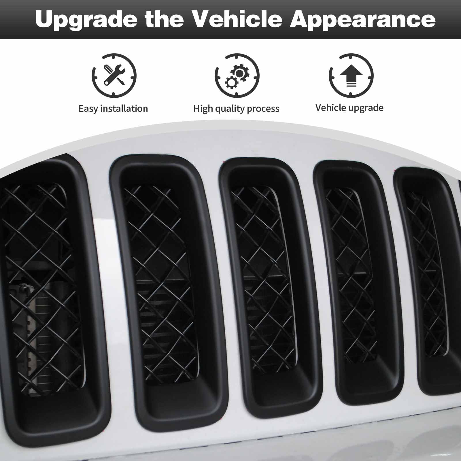 Cherocar For Jeep Patriot Mesh Grille Grill Insert & Headlight Turn Light Cover Trim Exterior Accessories For Jeep Patriot 2011-2016,Black-With Mesh