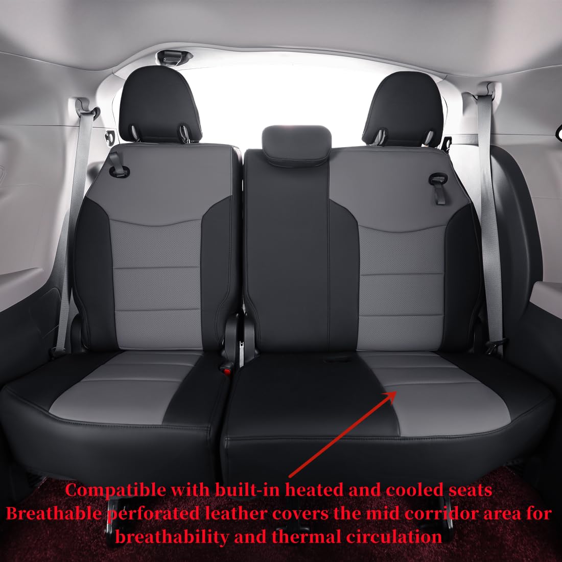 Coverdream Sienna Seat Covers Custom Fit For 2021-2025 Toyota Sienna Le & Xle (8-Seater),2Nd Row Bench Seats W/Removable Middle Seat,Full Coverage Leather Car Seat Protector (Full Set,Black/Gray)