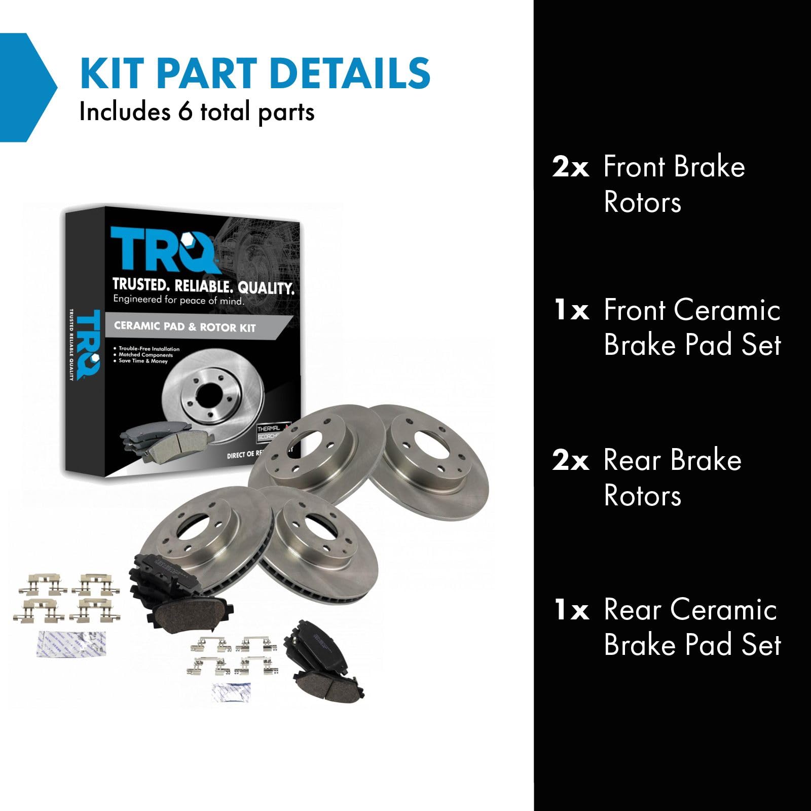 Trq Front And Rear Brake Pad & Rotor Kit Brake Pads Brake Rotor Ceramic Compatible With 2014-2016 Mazda 3