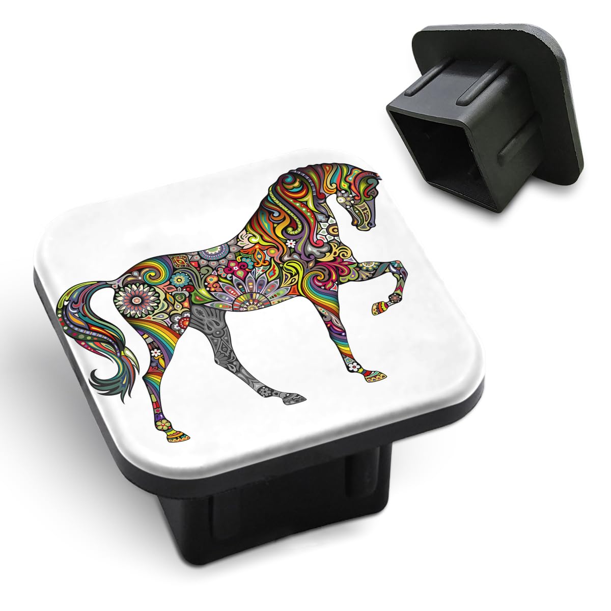 Tnomchey Horse Trailer Hitch Cover 2 Inch Rainbow Colorful Animal Cool Collage Floral Leaf Petal Trailer Hook Dust-Proof Plug Sq