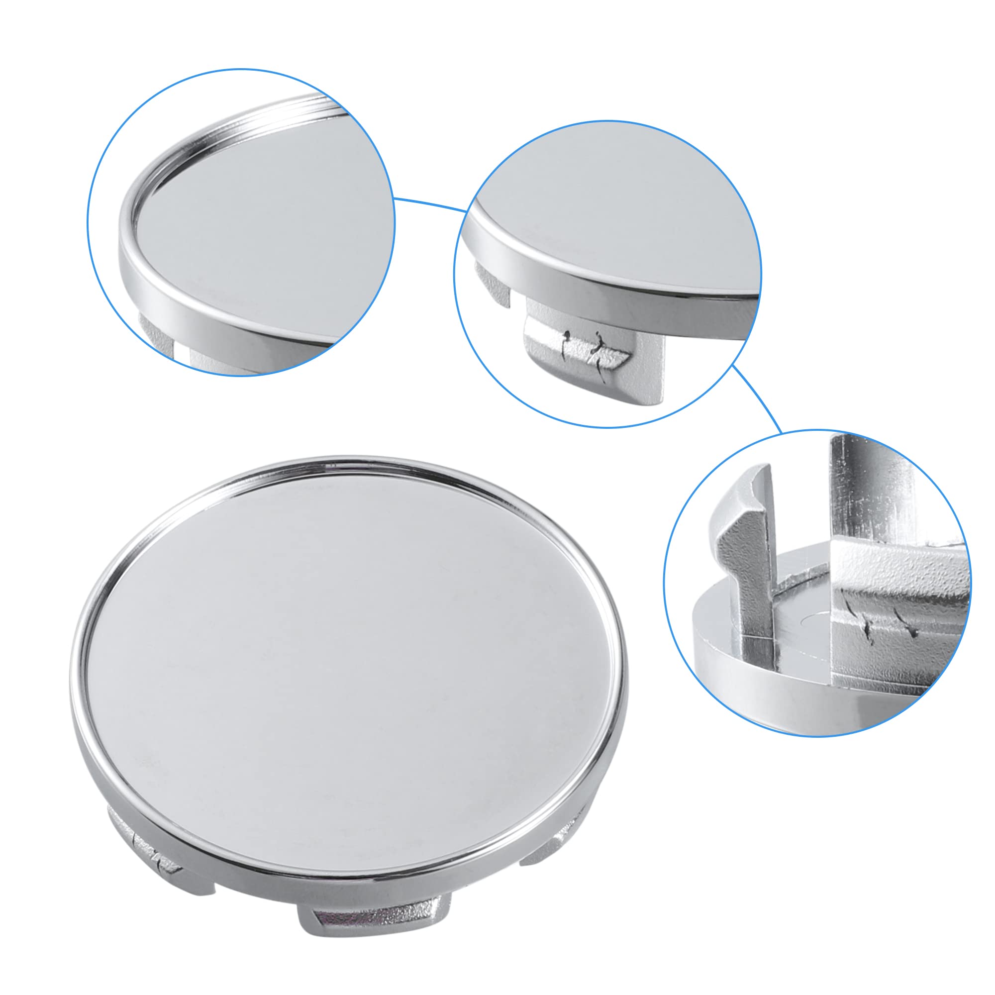 ACROPIX 48mm Inner Diameter 6 Clips 53mm Overall Outer Diameter Wheel Rim Hub Center Caps Cover Silver Tone - Pack of 4