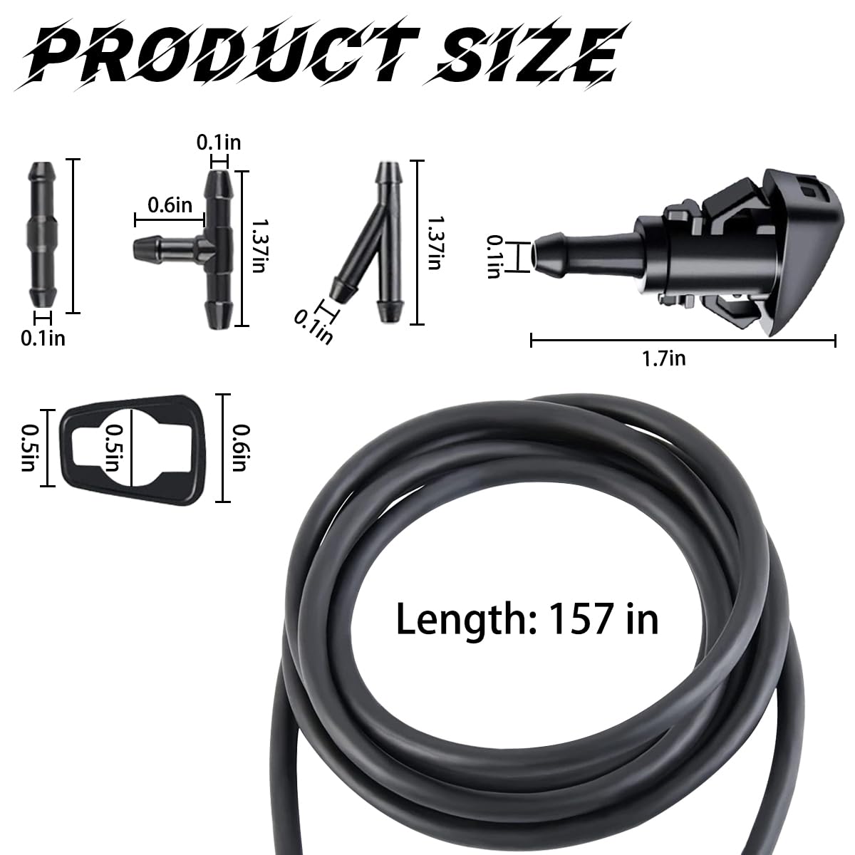 AUCELI Windshield Washer Hose Kit 22 Pcs Set, 4M Washer Fluid Hose, 6 Pcs Hose Connectors, 2 Fan Nozzles, Connect Car Water Pump